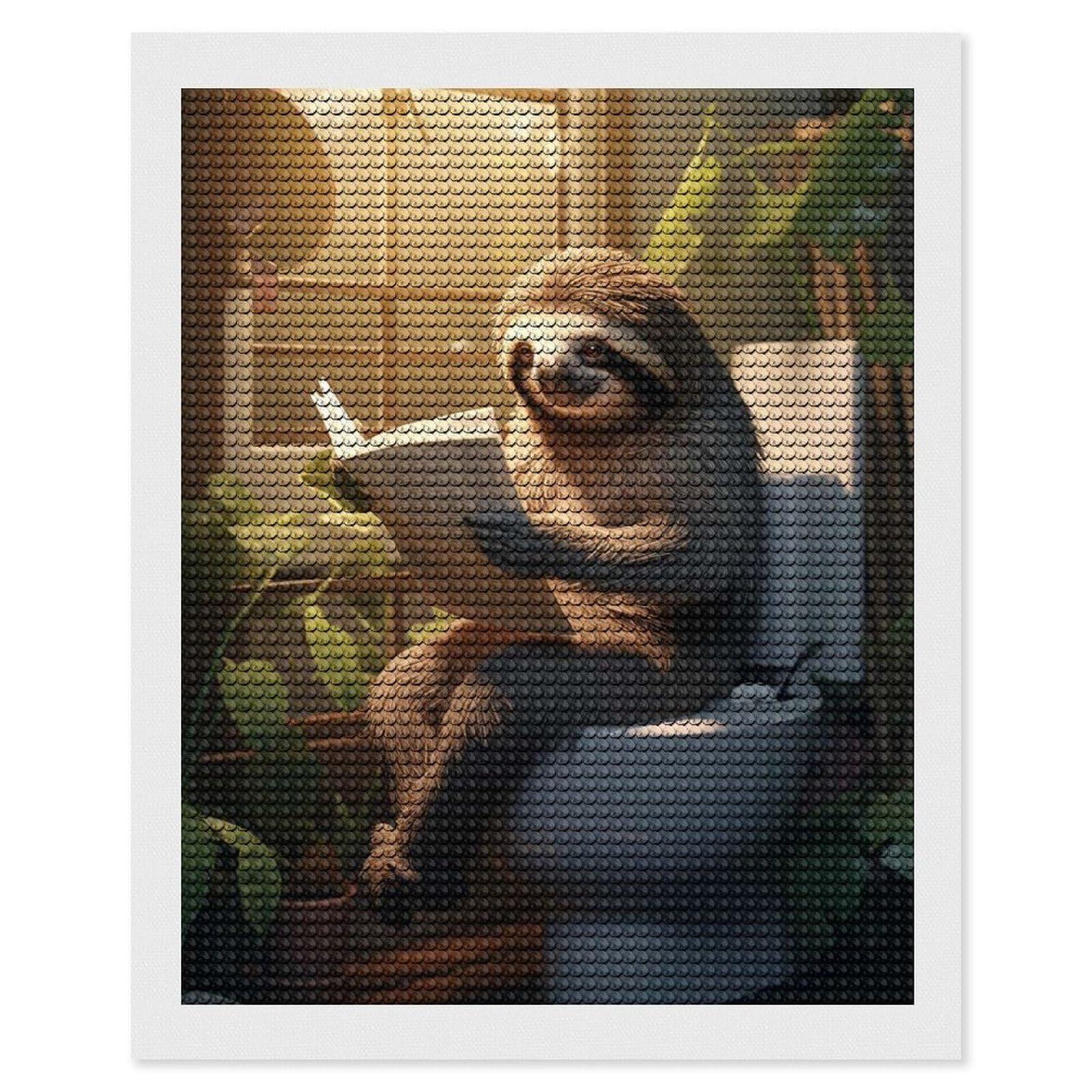 Junmoney Sloth Toilet Newspaper Round Drill Diamond Painting 16"x20", for Craft Lovers, Stress Relief Craft, Bedroom Decor, Festive Craft Gift