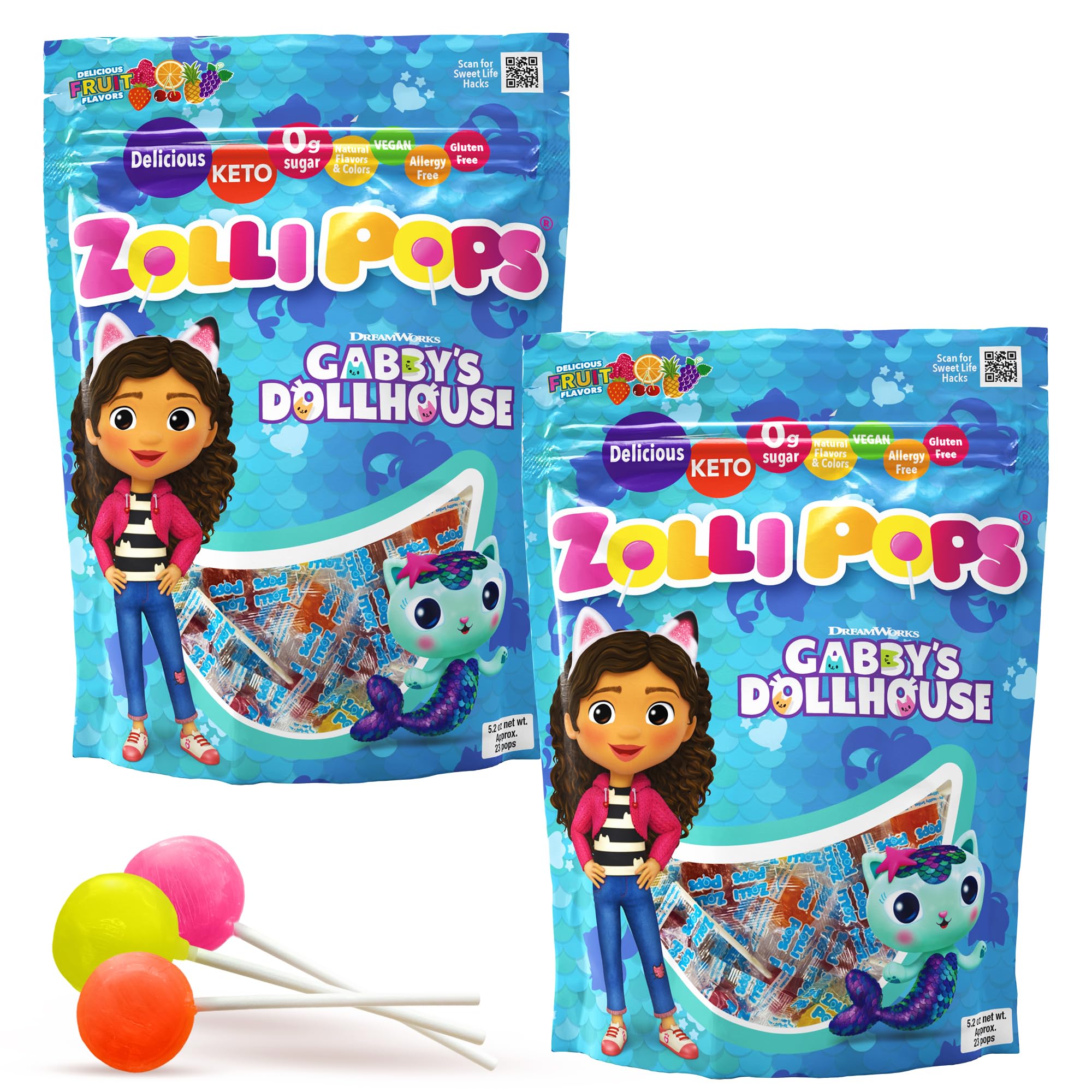 - Zollipops Gabby's Dollhouse Clean Teeth Pops Sugar Free Candy with Xylitol, Dye-Free Lollipops - Keto & Diabetic-Friendly, Dentist-Approved Treats for Kids (Natural Fruit Flavors, 5.2 oz, Pack of 2)