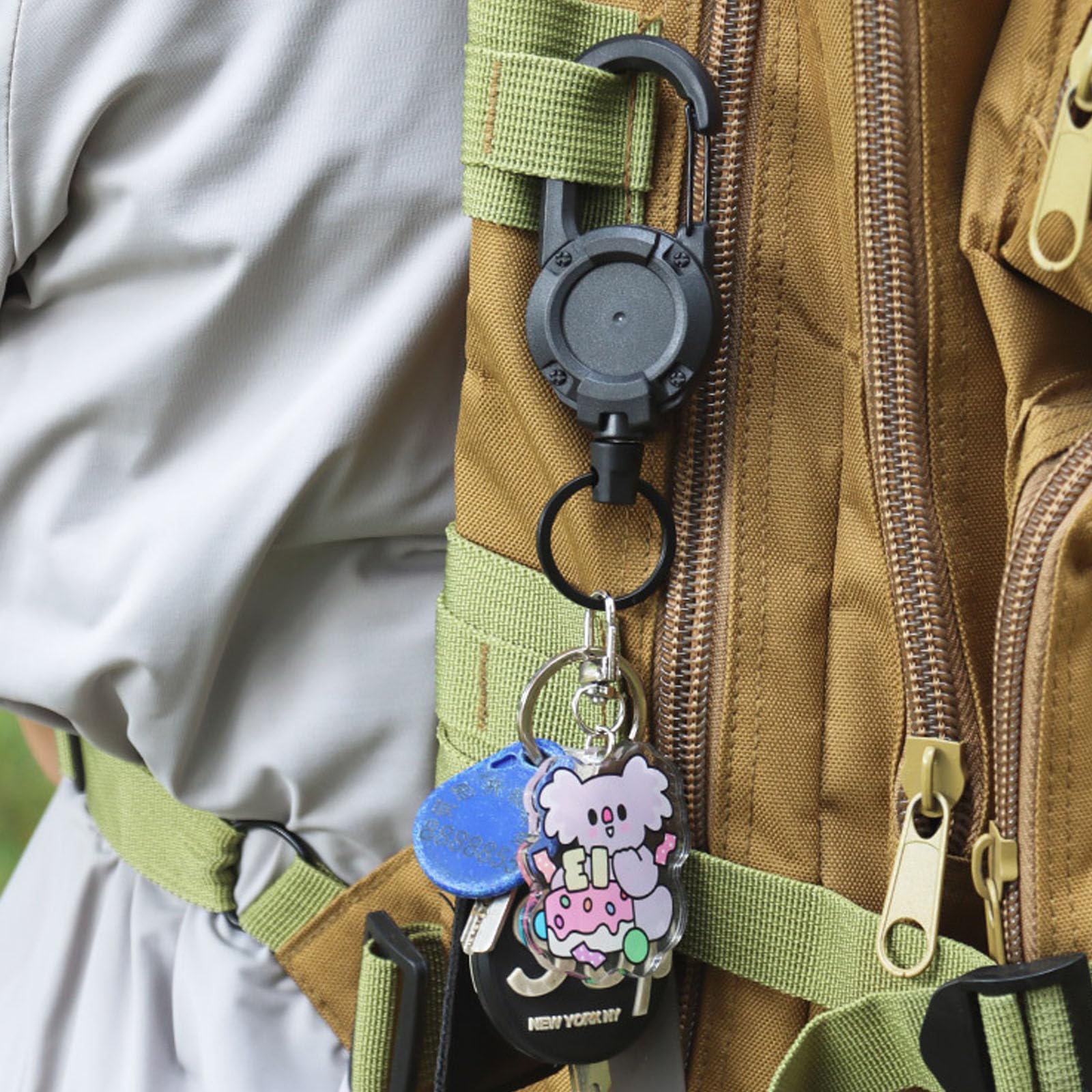 3 Pack Heavy Duty Retractable Keychain Retractable Lanyard with 60cm Steel Cord Extendable Key Chain Extendable Extendable Lanyard for Id Cards Keys And More for Outdoor(Khaki,Black,White) - Image 4