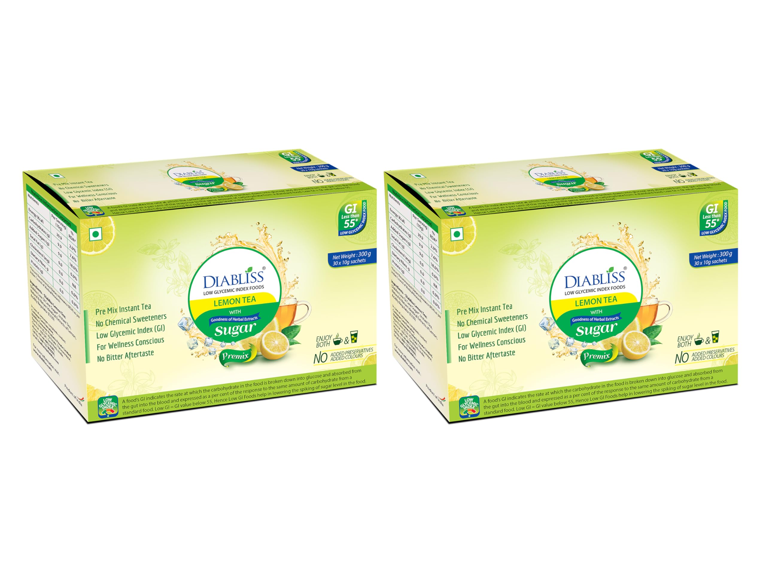 Diabliss Herbal Herbal Lemon Yellow Tea - Low Gi - 30 X 10 Grams Sachet Box - Combo Pack Of 2 No's-image-41
