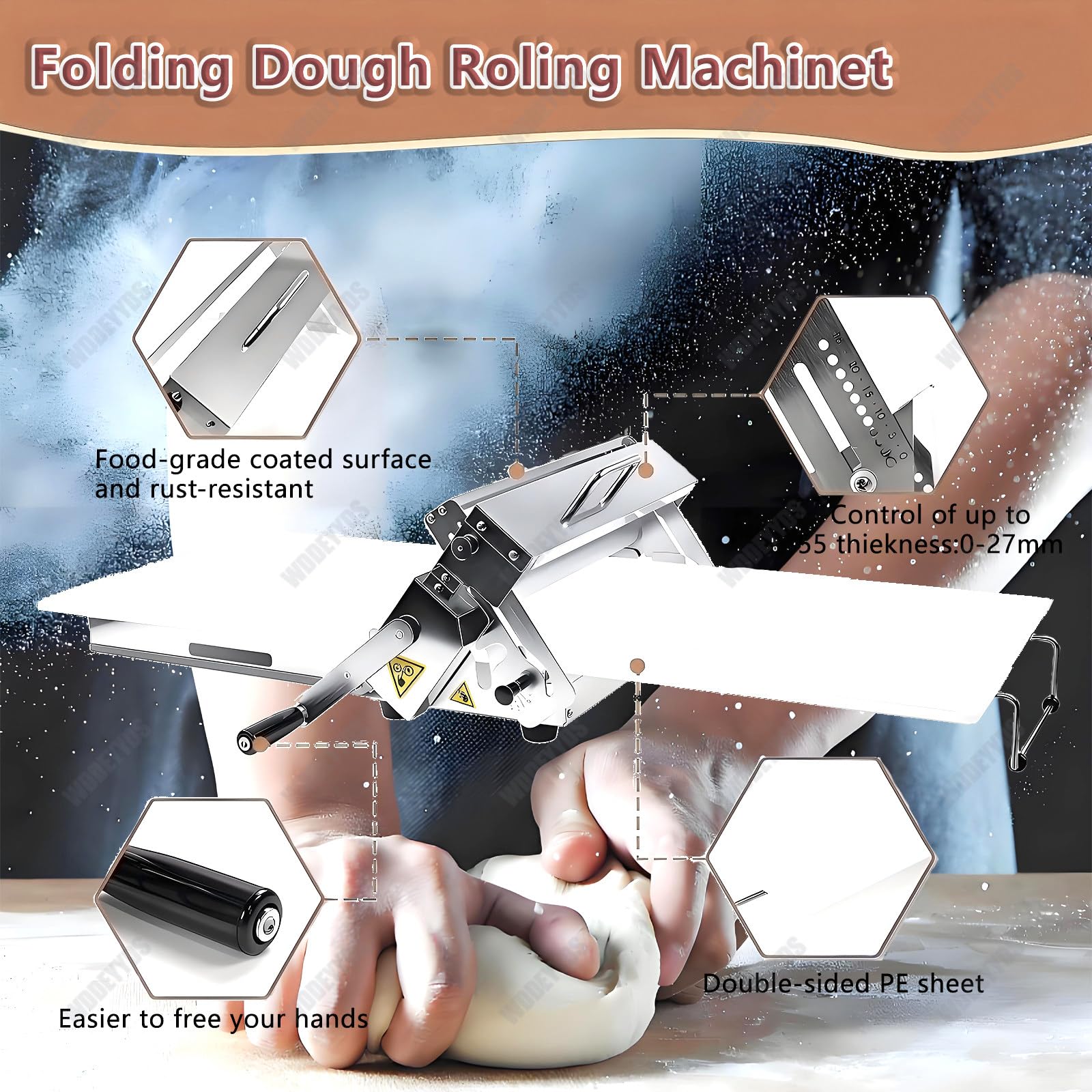 Máquina laminadora manual de masa, prensa plegable de acero inoxidable para panadería y panadería, equipo profesional
