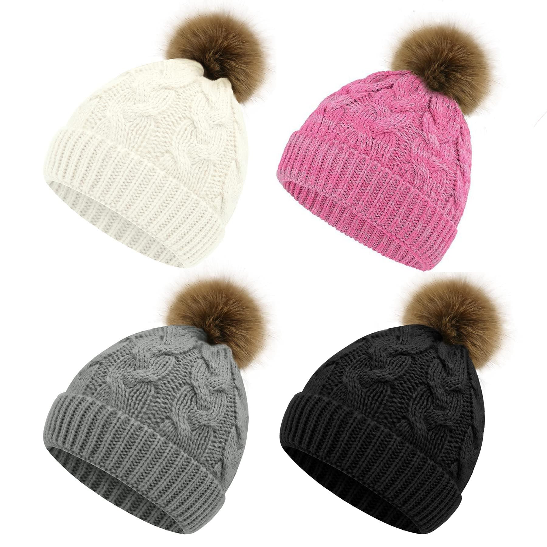 OossuiezlAutumn and winter children's wool ball thickened wool cap baby's versatile knitting Fried Dough Twists warm pullover hat24 Months)