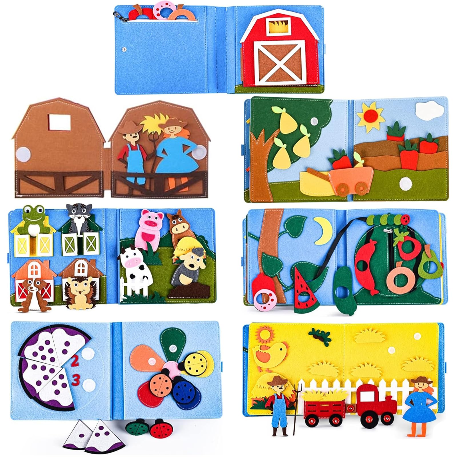 Montessori Cicha książka od 1 roku, do nauki motoryki precyzyjnej i kolorów, cicha książka do podróży i domu, prezent dla dziewczynek i chłopców
