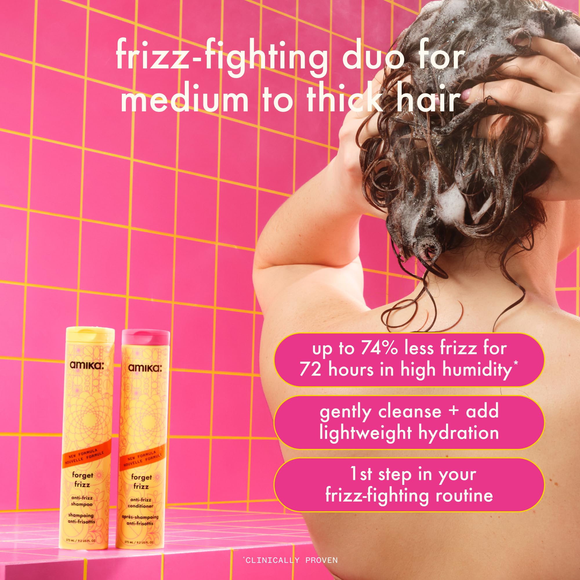 amika forget frizz anti-frizz conditioner | smoothing, humidity protection, up to 72 hour frizz control + lightweight hydration, for medium to thick coarse hair types 2a-4c