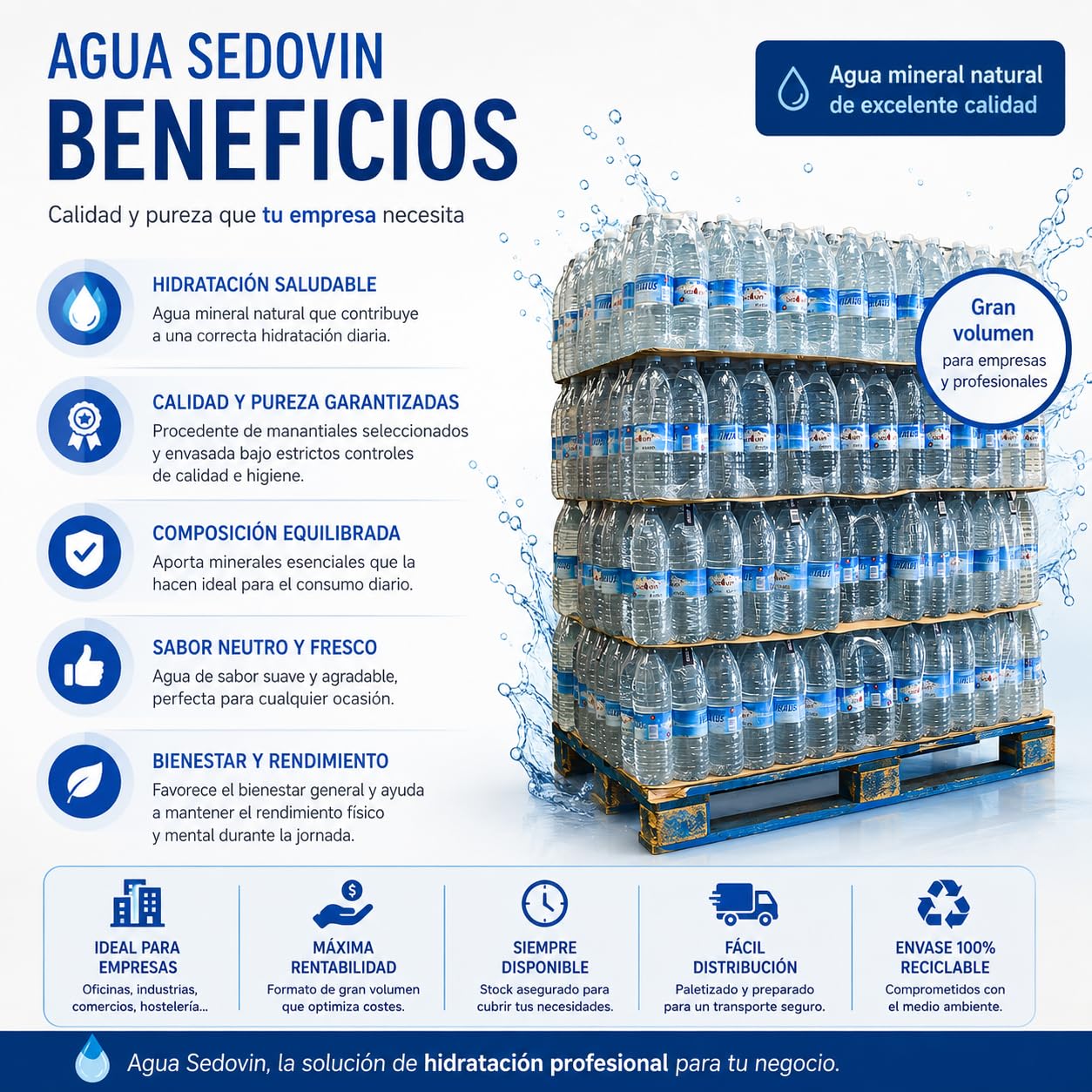Agua Mineral Sedovin Palet 84 pack de 6 botellas 1,5 Litro - 504 botellas - 756 litros - Hidratación Diaria en Formato Ahorro (Palet - 1.5 litros 84 packs)