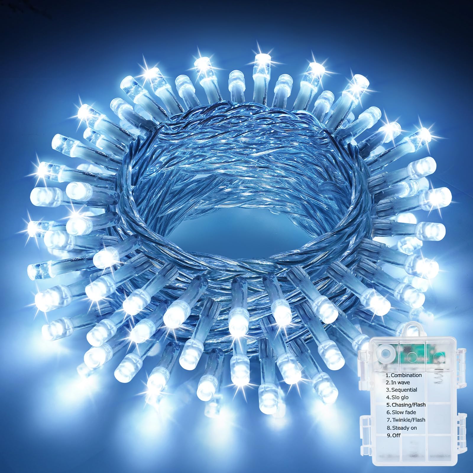 Luces de Navidad con Pilas, 5M 50LED Luces de Arbol de Navidad, 8 Modos con Función de Memoria Impermeable Luz Cadena Ligera Navidad para Jardín, Balcón, Fiesta, Interior - Blanco Frio