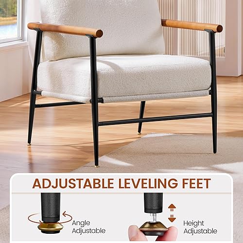 Miniatura 32 de Yaheetech Silla decorativa, moderna silla de tocador, silla de salón de tela Boucle con marco de metal, almohada trasera de felpa y cojín de