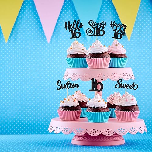 Miniatura 68 de 36 piezas de decoración para cupcakes de 10º cumpleaños con purpurina negra Hello 10 Ten Cupcake Picks Sweet 10 Double Digits Cake Decor for 10th
