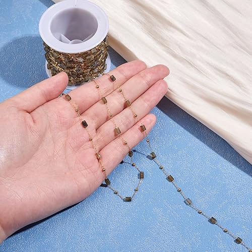 Miniatura 3 de Cadenas de cuentas rectangulares naturales sin soldar, cadena de rosario con hallazgos dorados para mujeres y niñas