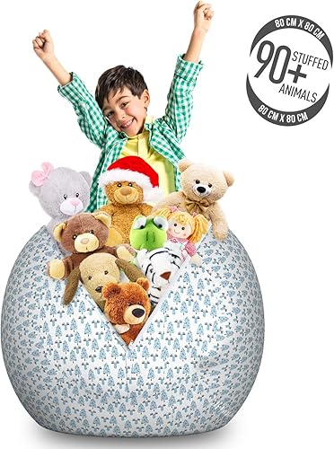 Miniatura 6 de Lunarable Moose Storage Toy Bag Chair, Xmas Image of Elk Heads with Fir Trees in Cold Tones on Plain Background, Stuffed Animal Organizer Washable