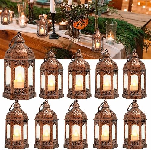 Miniatura 1 de SHYMERY Halloween Lantern,Mini Lantern Decorative Lights with Flickering Candles,Glass Hanging LED Small Candle Lanterns Gifts for