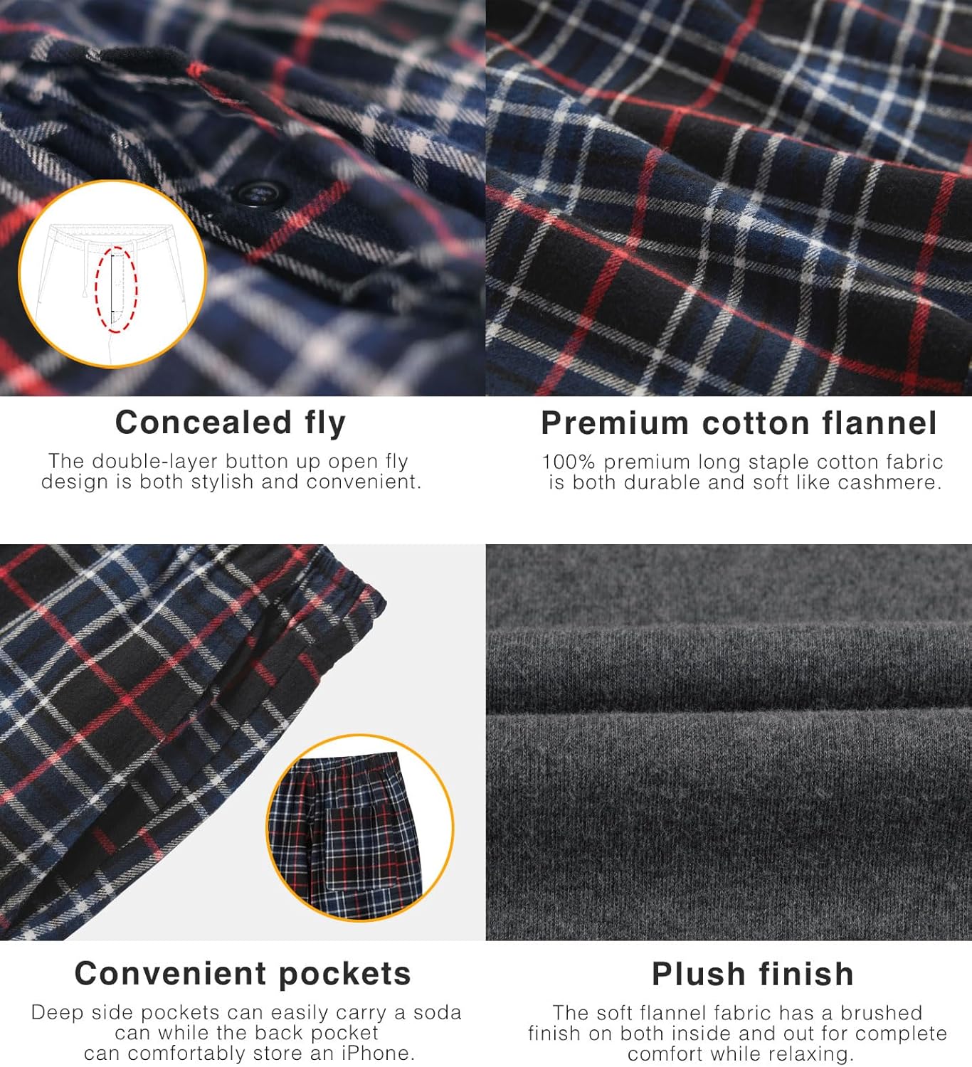 LAPASA Men's Pajama Set 100% Cotton Flannel Top Long Sleeve & Bottom Pants Plaid Sleepwear PJ Sleepwear Lounge Comfy M79/M95 - Image 5