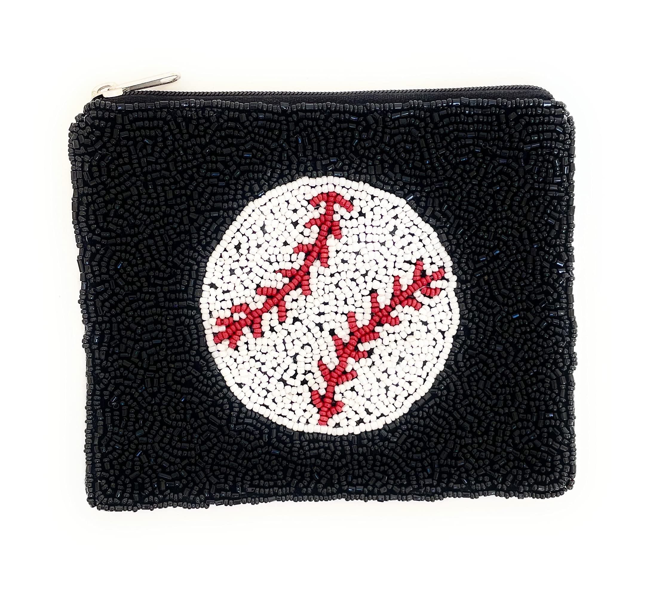 BASEBALL Coin Purse Pouch, Coin Purse Pouch, Beaded Coin Purse, Cute Coin Purse, Beaded Purse, Baseball Fan Coin Purse, Best Friend Gift, Wallets for Her, Black Coin Purse, Baseball Gifts