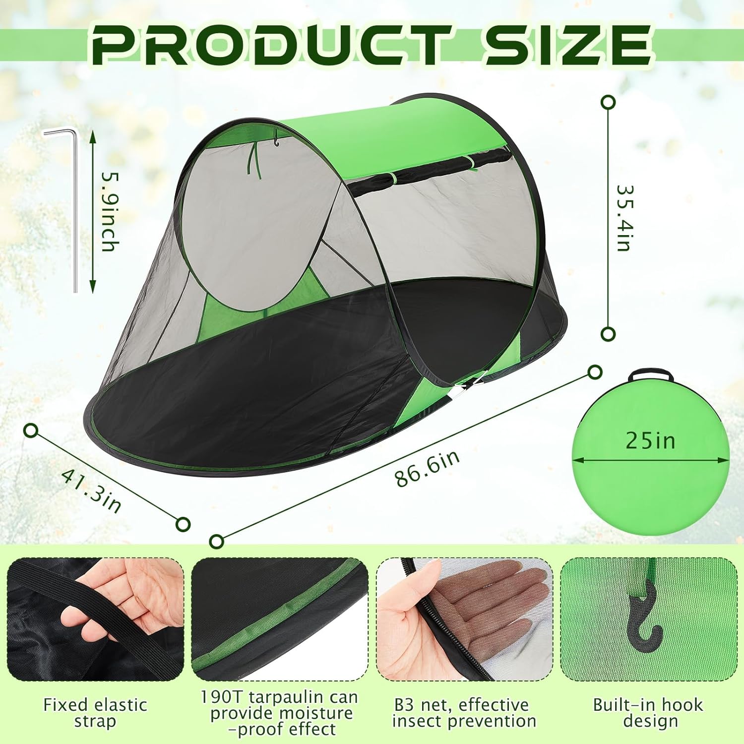 Pop up Mosquito Net Tent and Sleeping Pad for Camping One Person Instant Pop up Screen Tent Thick 5 Inch Portable with Pillow for Outdoor Summer Camp Bed Camping Cot