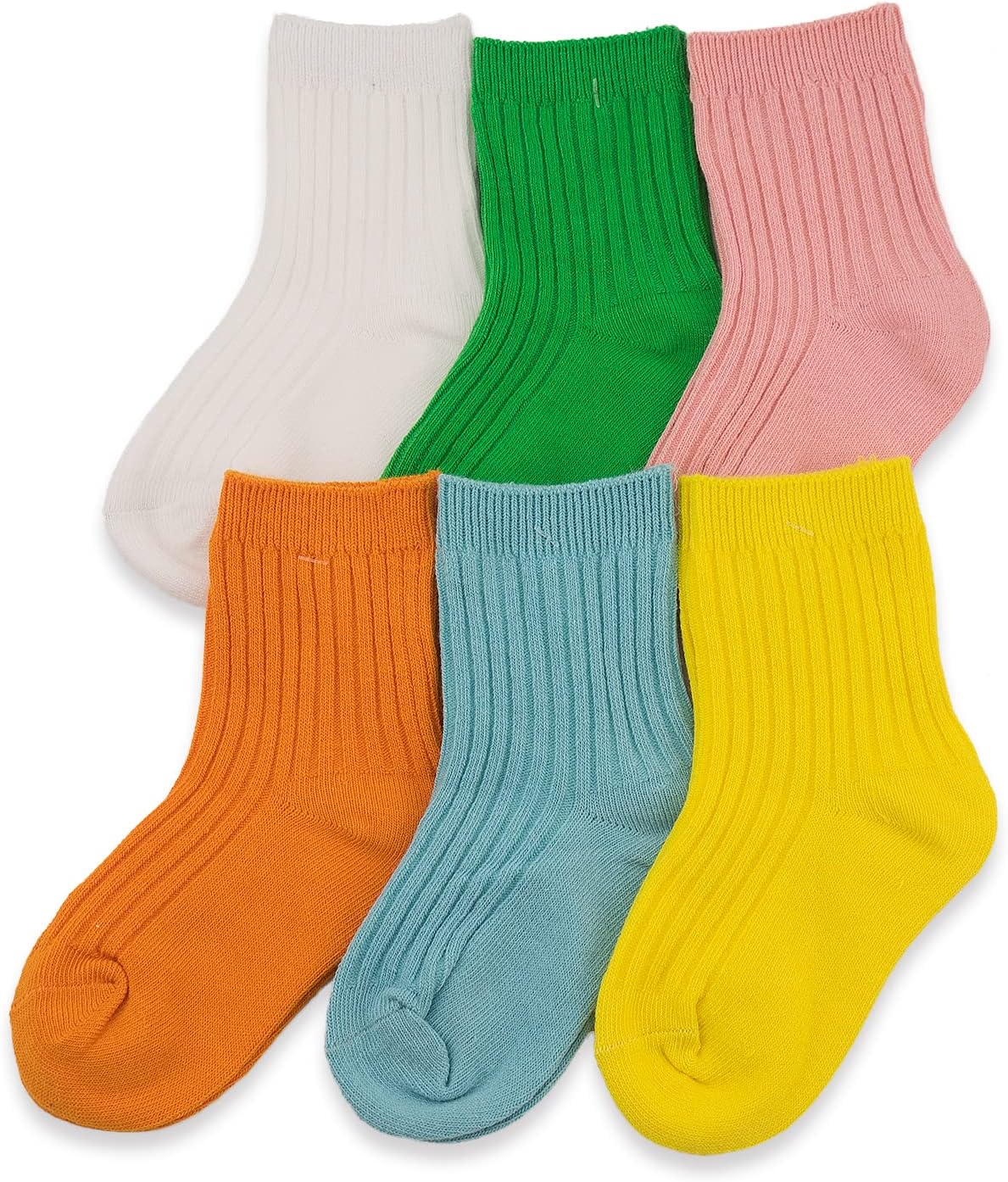 Child Cotton Socks 6 Pack - Toddler Girls & Boys Solid Color Socks