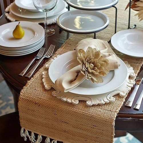 Miniatura 5 de FRELISH DÉCOR Camino de mesa tejido a mano de algodón de yute de 14 x 72 pulgadas, seis plazas, estilo granja, antideslizante, duradero, perfecto