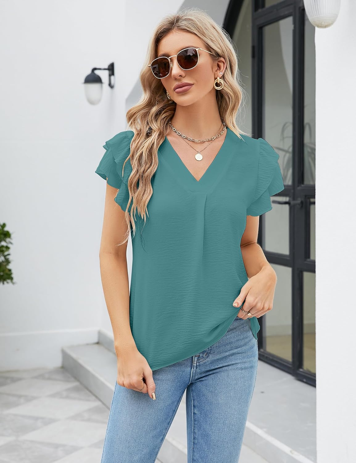 Blooming Jelly Womens Dressy Casual Shirts Short Sleeve V Neck Work Blouse Business Casual Summer Tops 2026 - Image 2