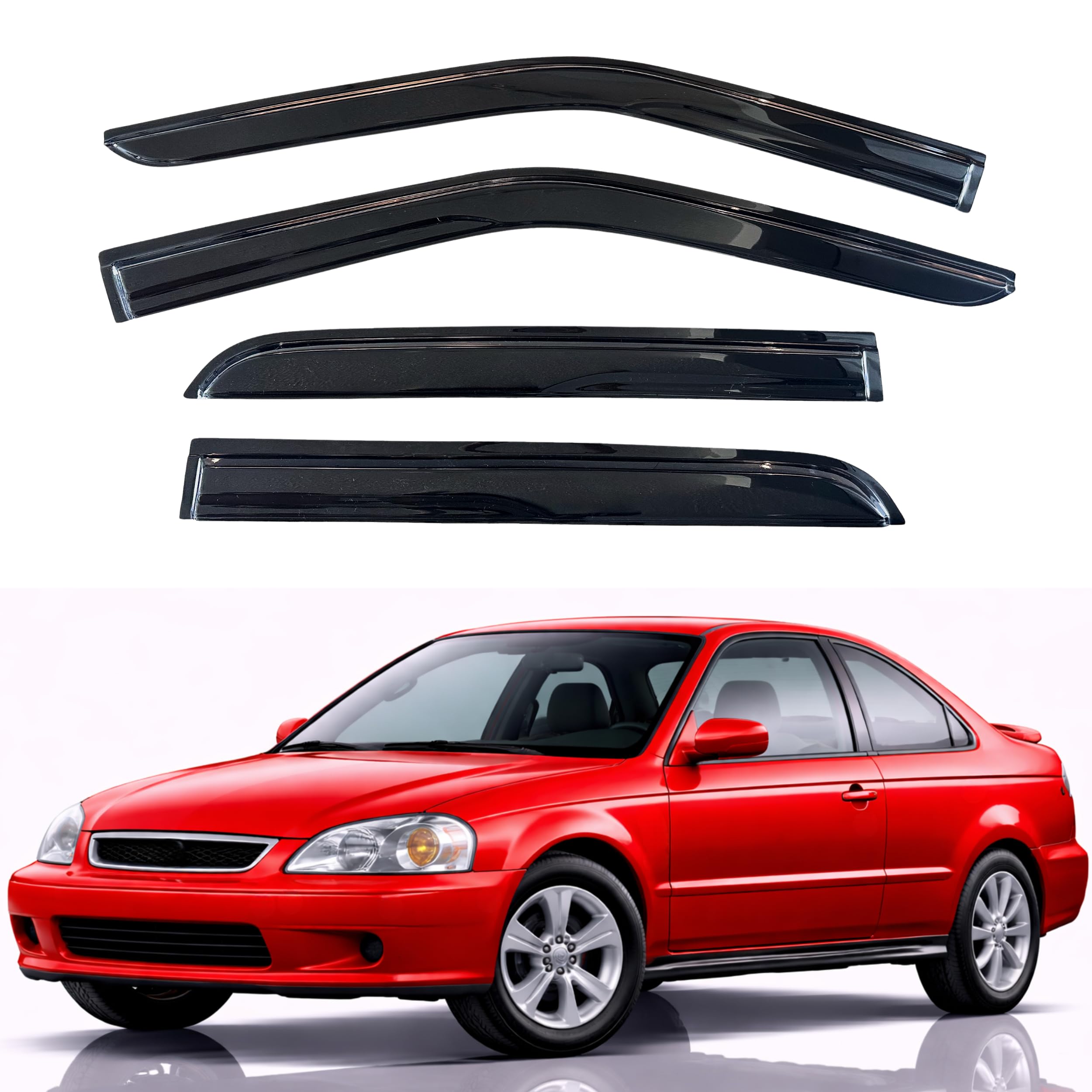 KPY Rain Guards Fit for 1996-2000 Honda Civic, Out-Channel Window Visors Vent Wind Deflectors 4PC, Car Accessories for 96-00 Civic (Sedan Only)