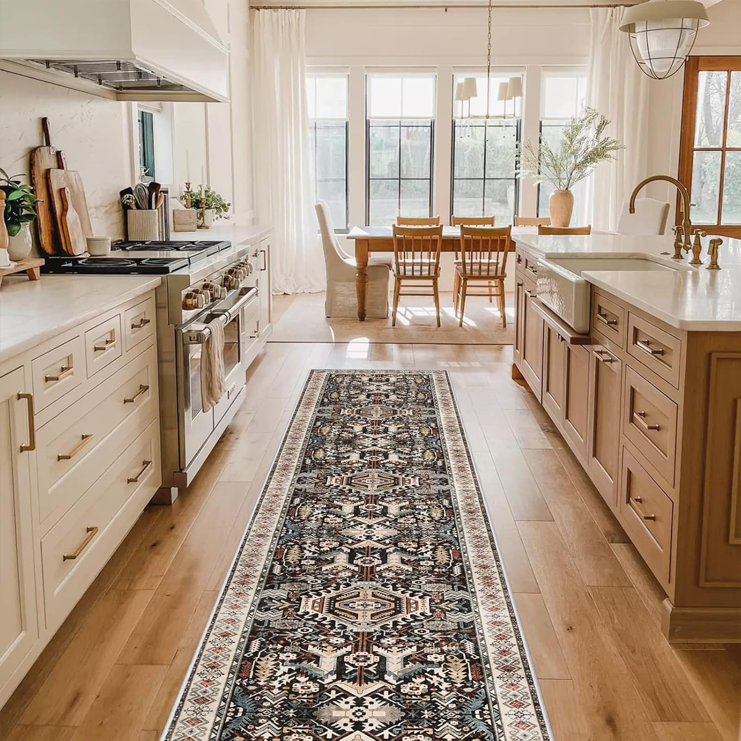 Washable Kitchen Runner Rug - 2x10 Hallway Rug Distressed Mats Non-Slip Soft Room Floor Carpet for Dining Room (Black, 2 x 10)