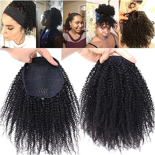 Miniatura 1 de Cola de caballo para mujer, extensiones de cabello humano afro con cordón para mujeres negras, 8-30 pulgadas, cabello humano Remy brasileño afro