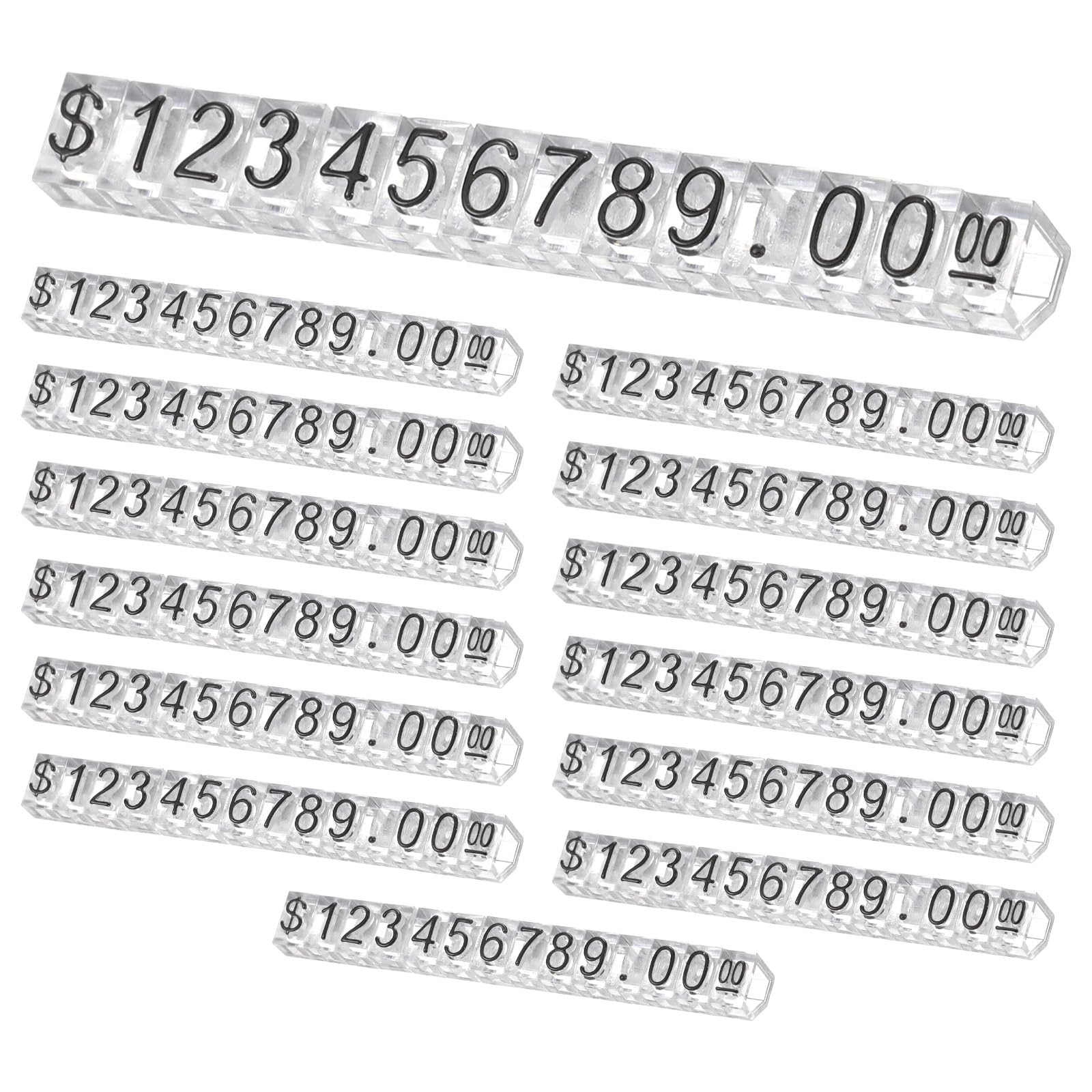 sourcing map 14 Set Price Display Cube, Adjustable Price Tag Stand Removable Mini Tag Number Letter Price Dollar Block Kit for Jewelry Retail Shop Price Signs (Clear/Black, 1.8" Length)