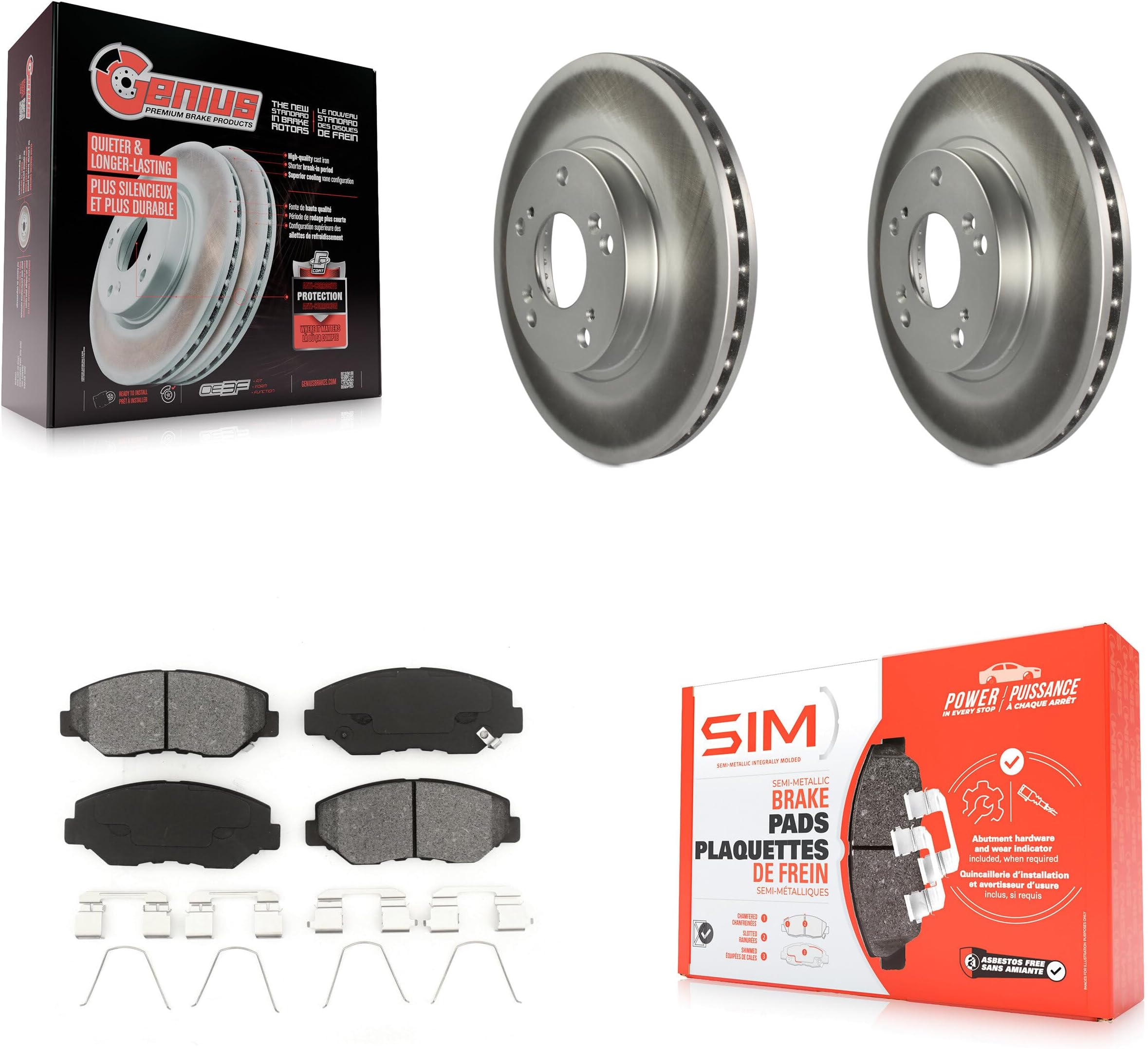 Front Coated Disc Brake Rotors And Semi-Metallic Pads Kit Replacement For 2002-2004 Honda CR-V KGS-100258