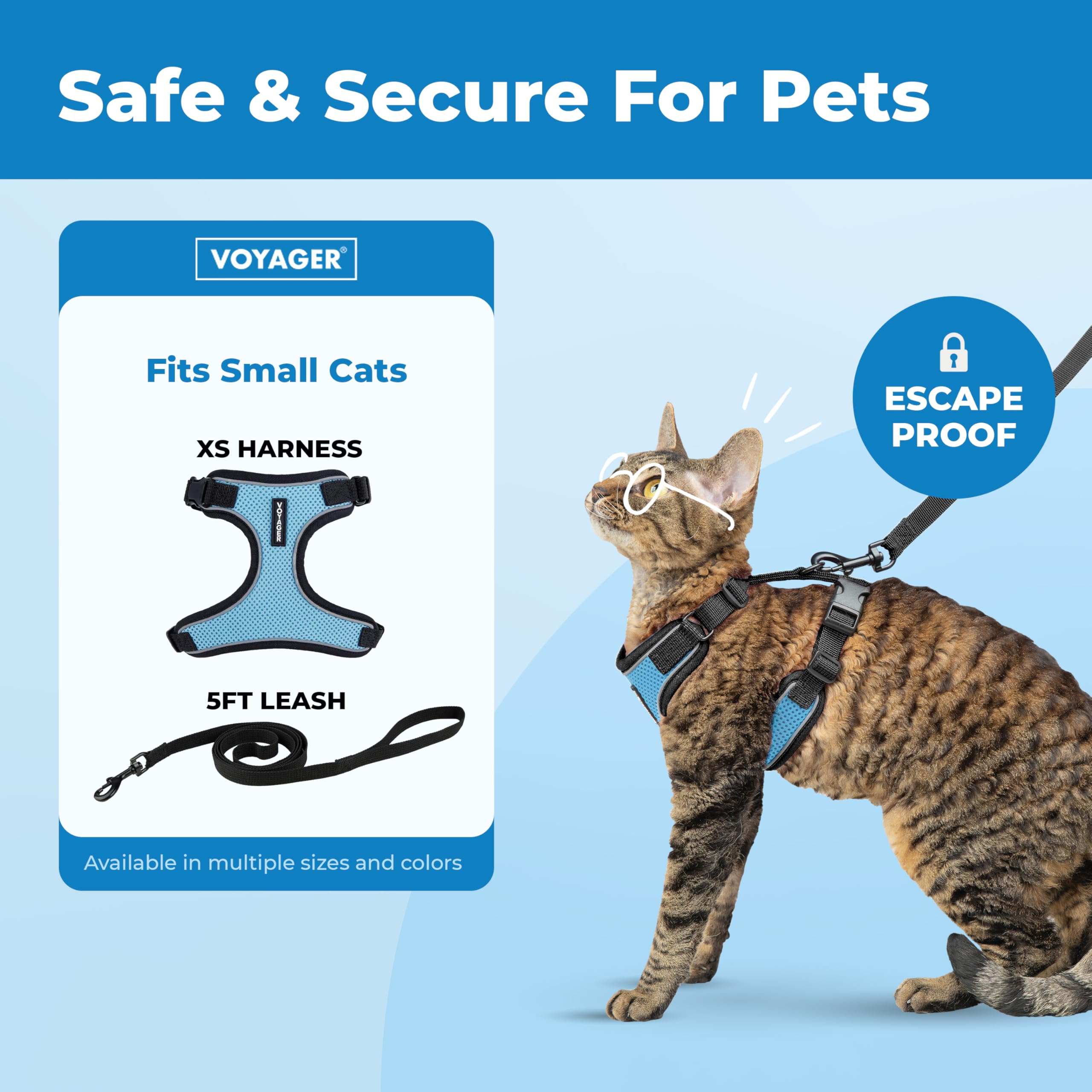 Voyager Escape Proof Cat Harness and Leash Set including Reflective Stitching, Neoprene Handle 5ft, Supports Small - Image 2