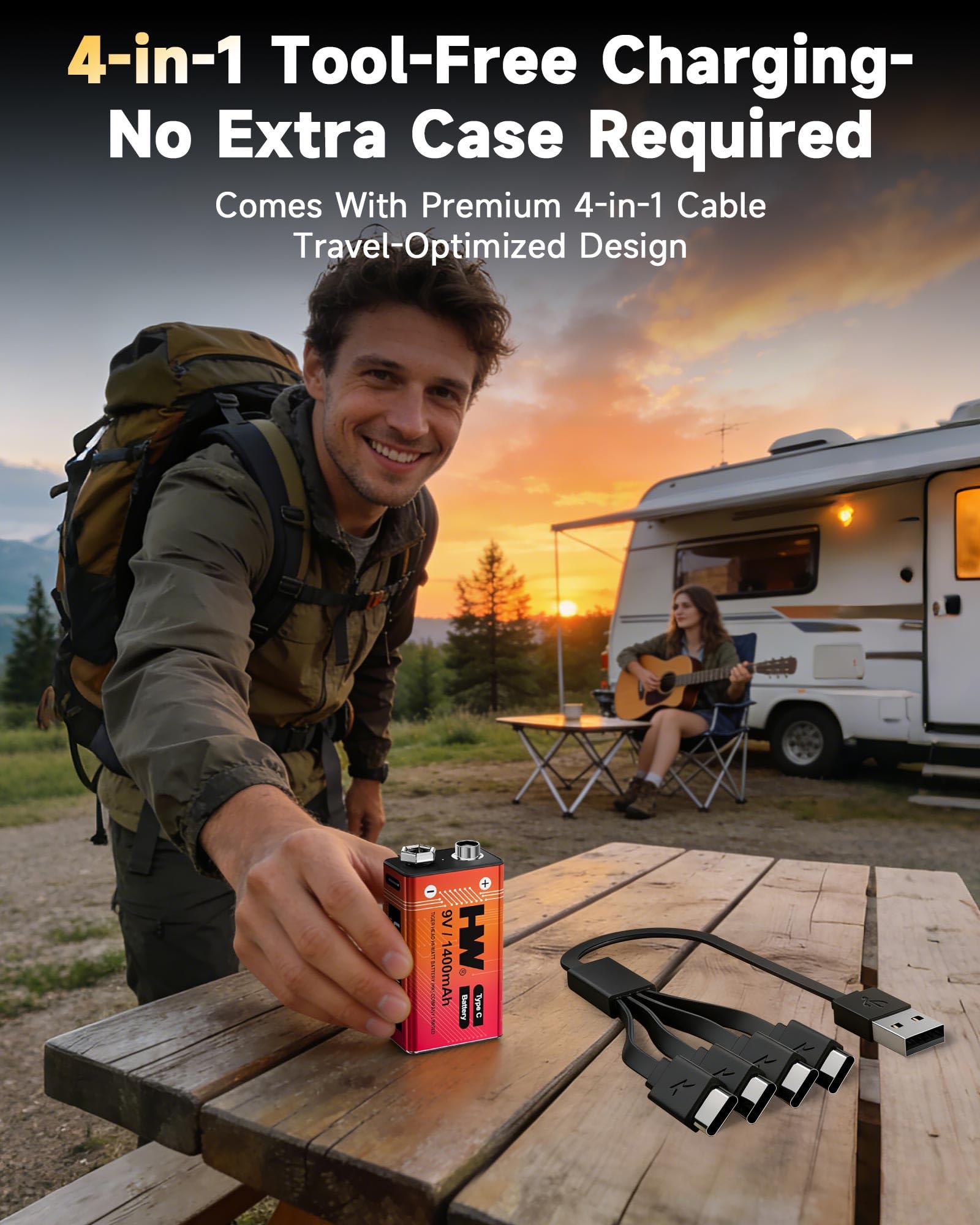 HW Confezione da 12 batterie ricaricabili da 9 V, batteria al litio da 1400 mAh 9 V con cavo di ricarica rapida USB C, oltre 1600 cicli Baterias quadrate per rilevatori di fumo, allarmi antincendio