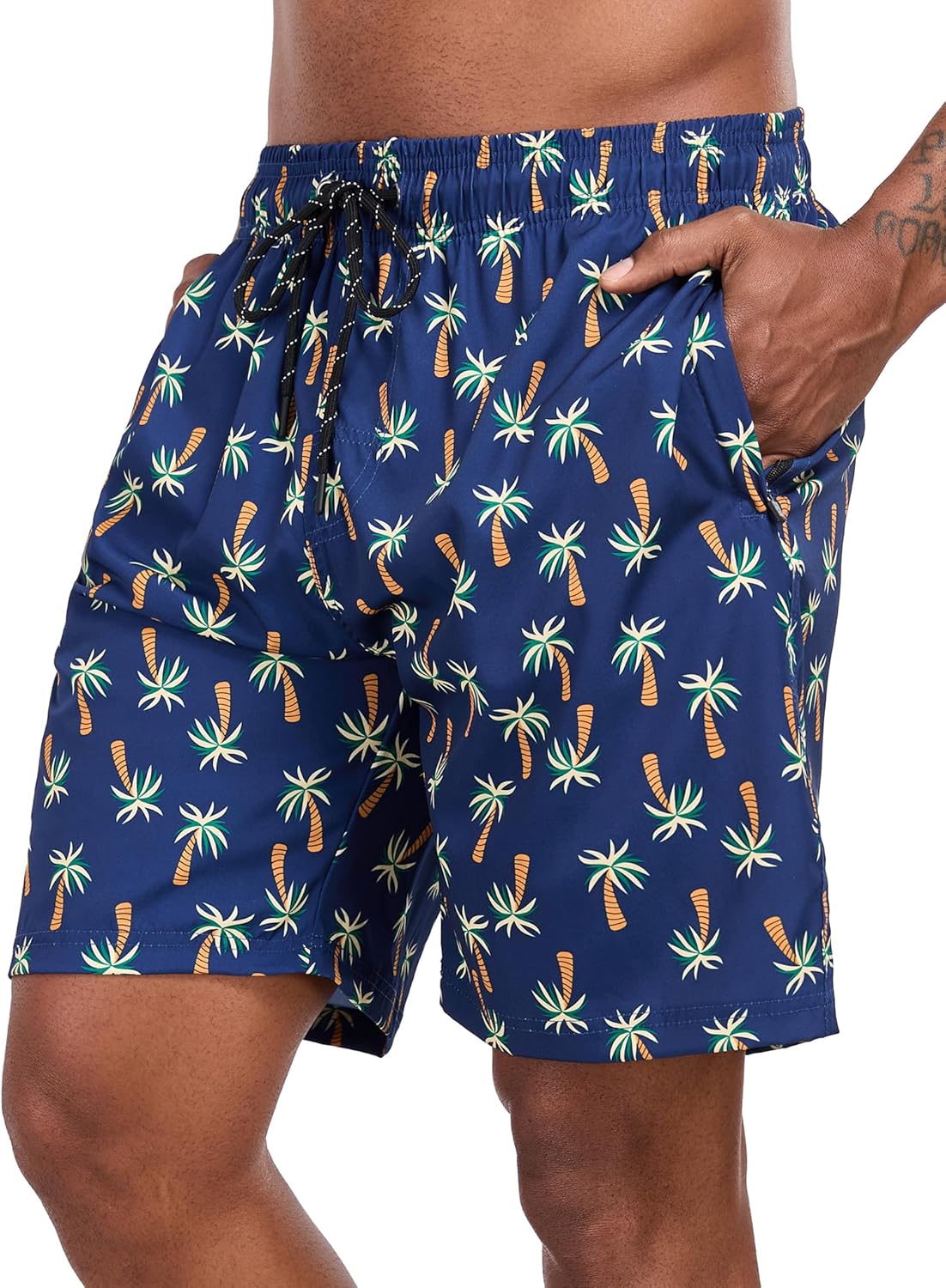 Flytop Mens Swim Trunks, Quick Dry Mesh Liner Board Shorts, Zipper Pockets, Above-Knee Bathing Suit