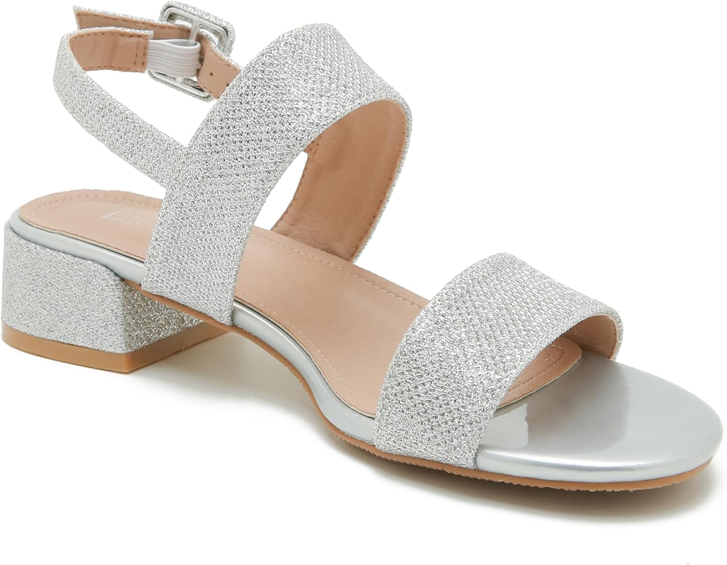 Enelauge Women's Open Toe Ankle Strap Low Block Chunky Heels Sandals Holiday Party Wedding Dress Shoes Silver 46-12US - Image 3