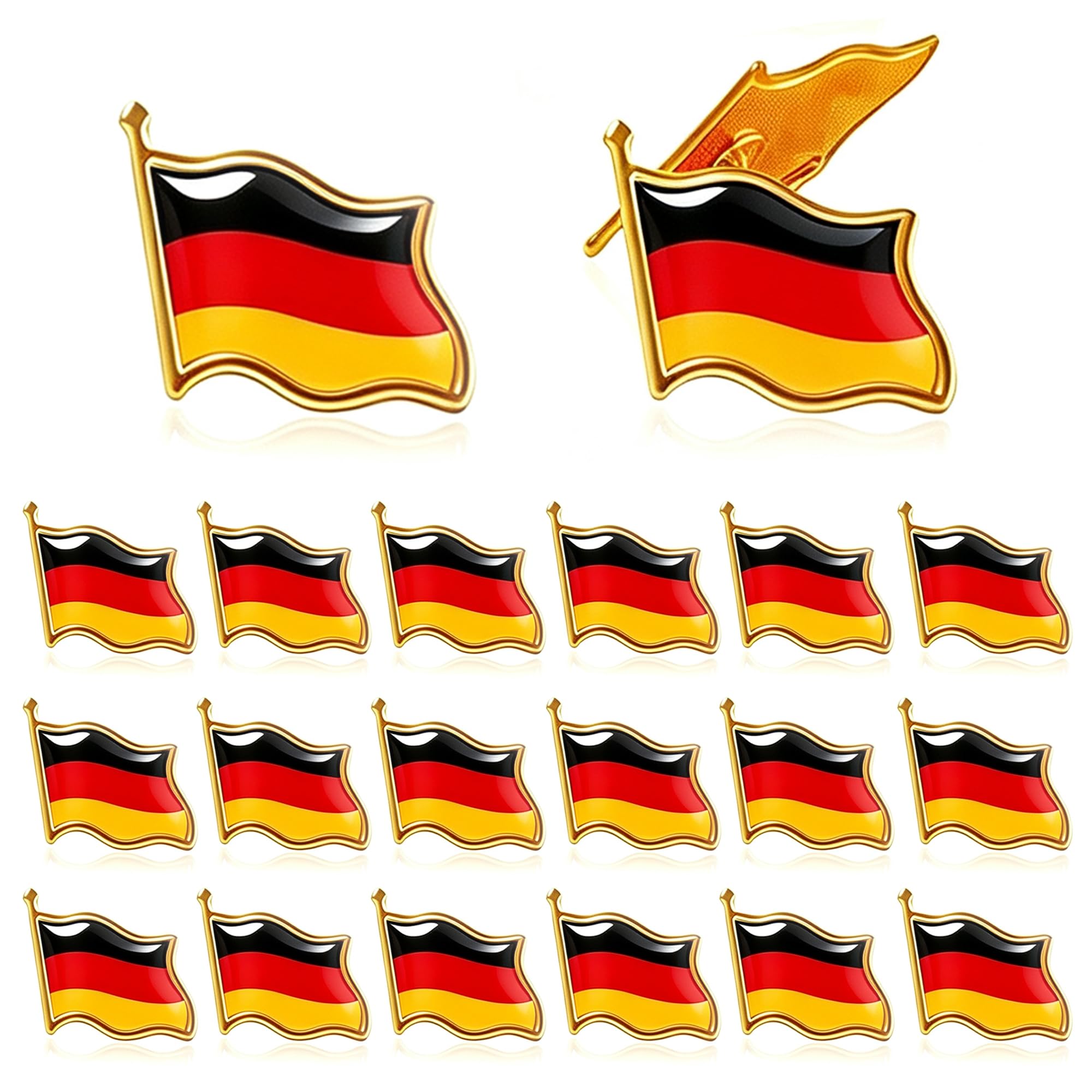 Zuuyye 20 Stück Deutschland Pins, Metall Anstecker, 2.5x2cm | Deutsche Flagge Motiv, robuste Legierung, ideal für Oktoberfest & Fußball, für Damen und Herren, Broschen Anstecknadeln