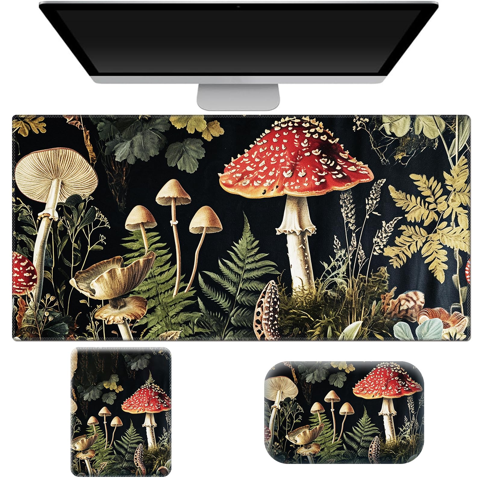 AIRWEEGaming Mouse Pad, 3 in 1 Cute Mouse Pad with Wrist Support, Large Keyboard Mouse Pad, Non-Slip Rubber Base Mushroom Mouse Pad, Waterproof XL Mousepad (23.6x11.8 inch) for Women Desk Accessories