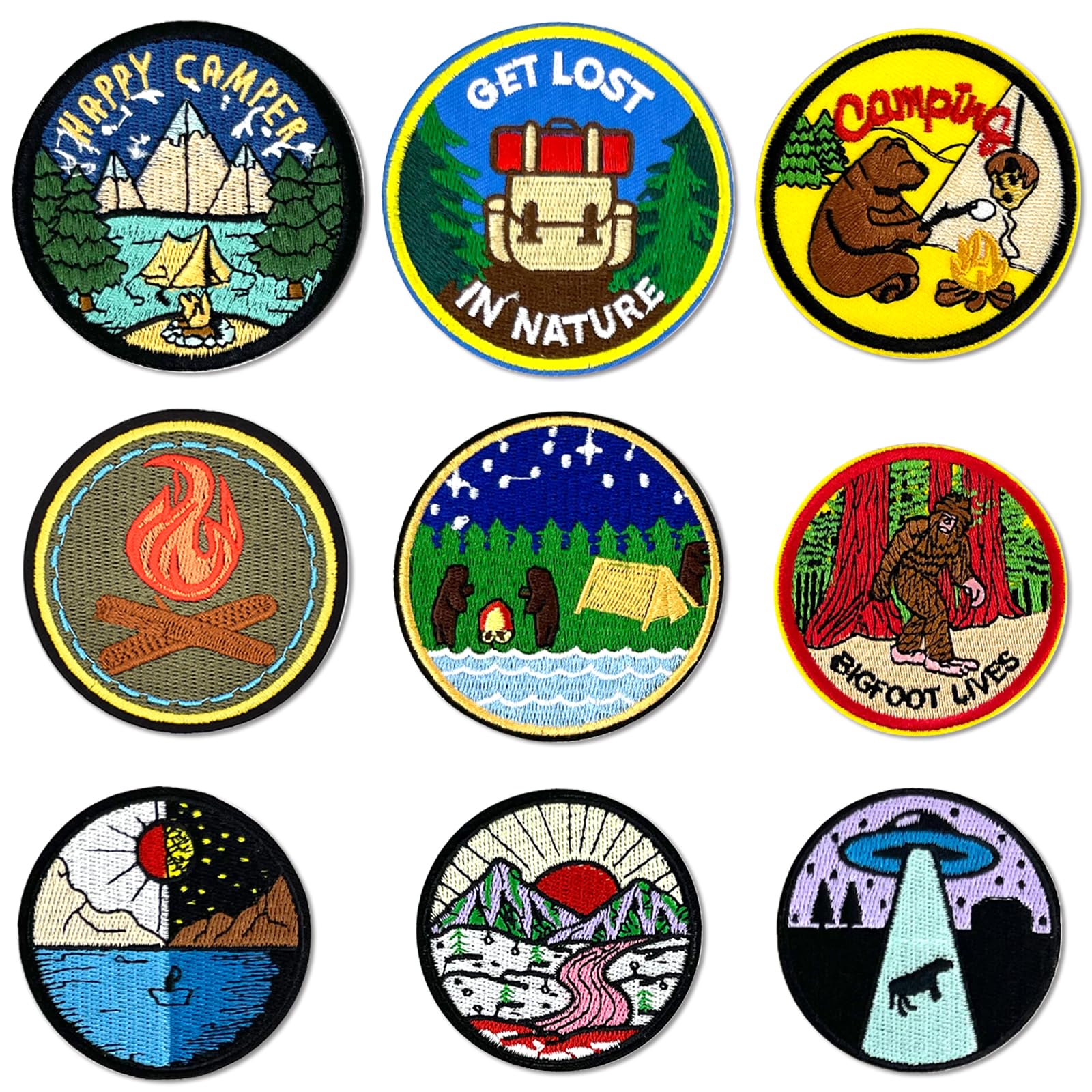 makstore 9PCS Round Patches Kit, Iron on Sew on Camp Adventure Patch for Backpacks, Bags, Clothing