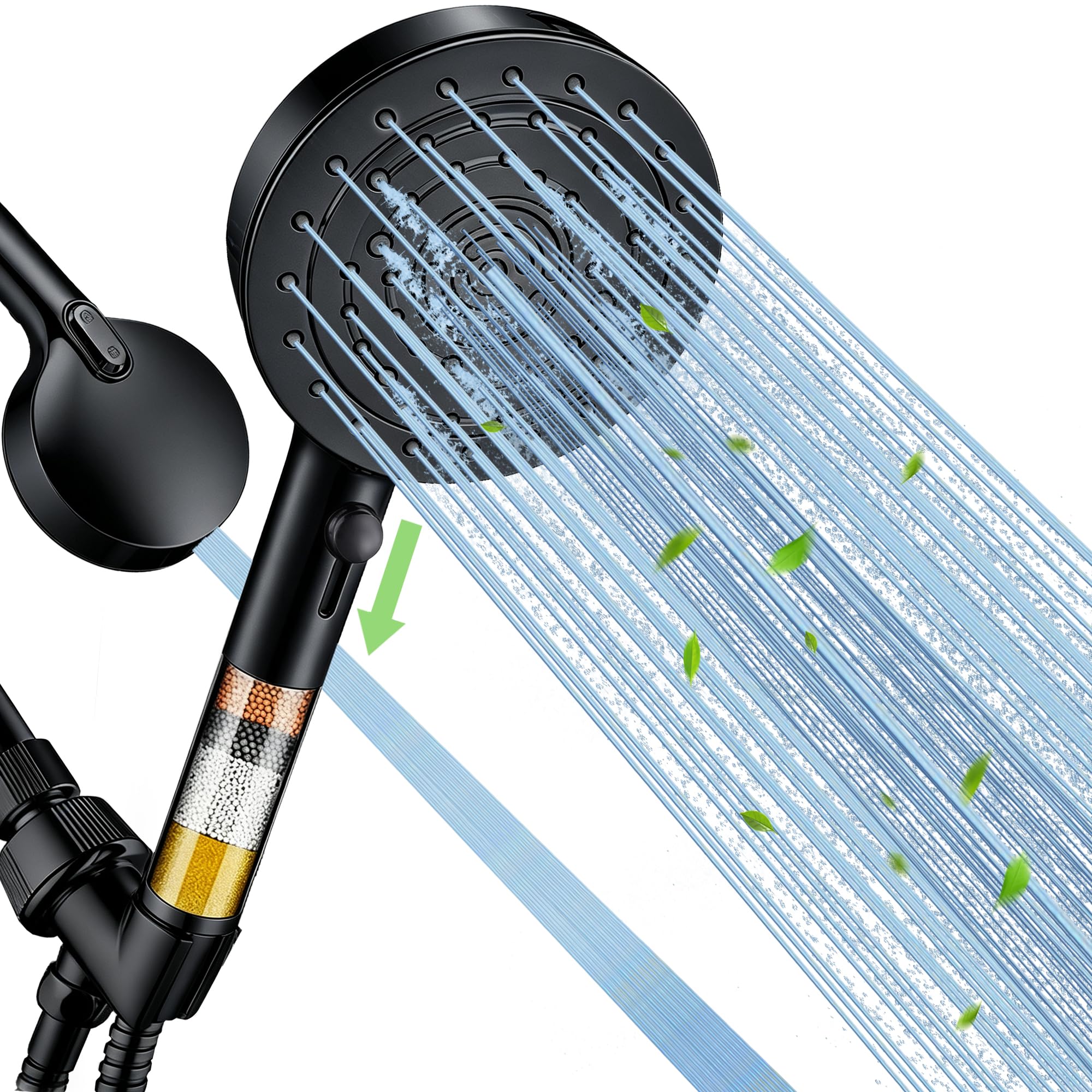 High Pressure Handheld Shower Head, Filter for Hard Water, Black
