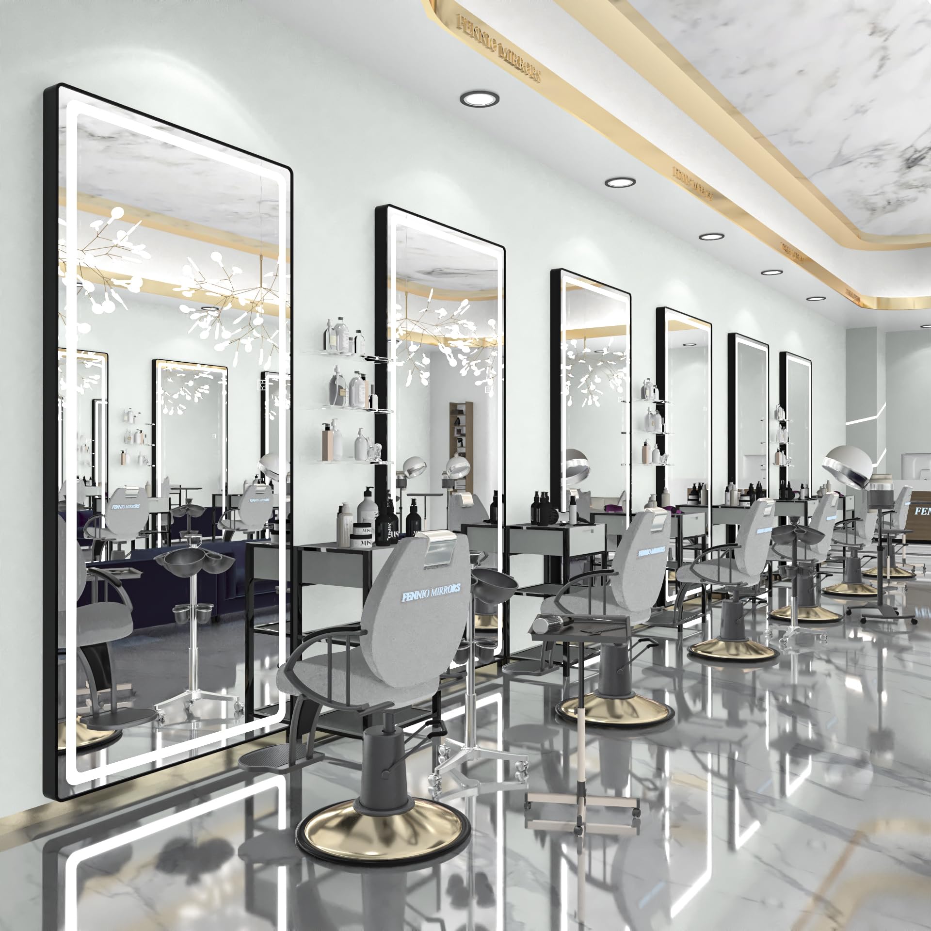 FENNIO Full Length Mirror with Lights, 70" x 32" LED Full Body Mirror, Free Standing Lighted Floor Mirror, Wall Mounted Hanging Mirror with Lights for Bedroom, Salon, Brushed Aluminum Frame, Black