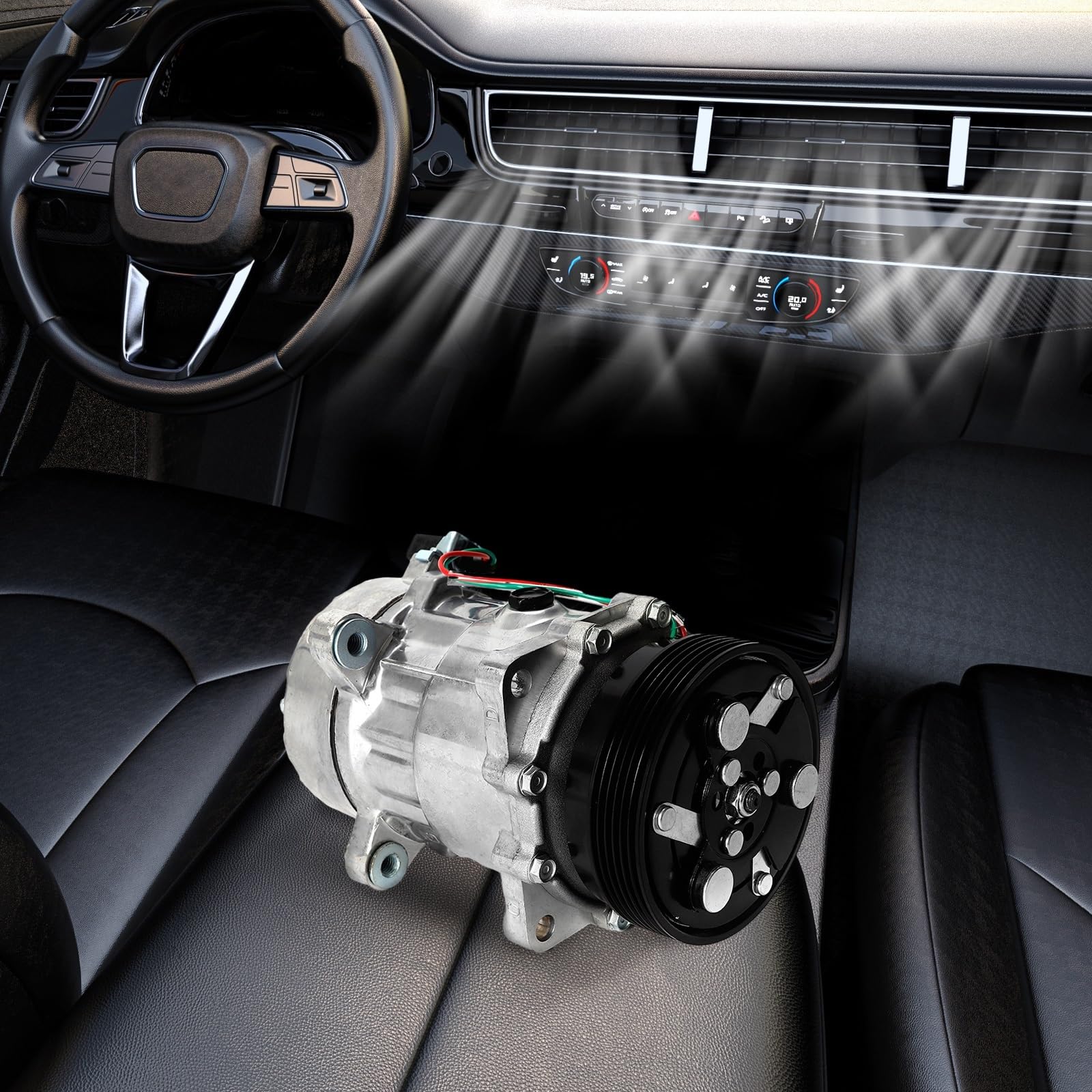 compresor AC polea Compresor de CA automotriz estable, conjunto de compresor de aire acondicionado para vehículo de 12V embrague climatizador auto