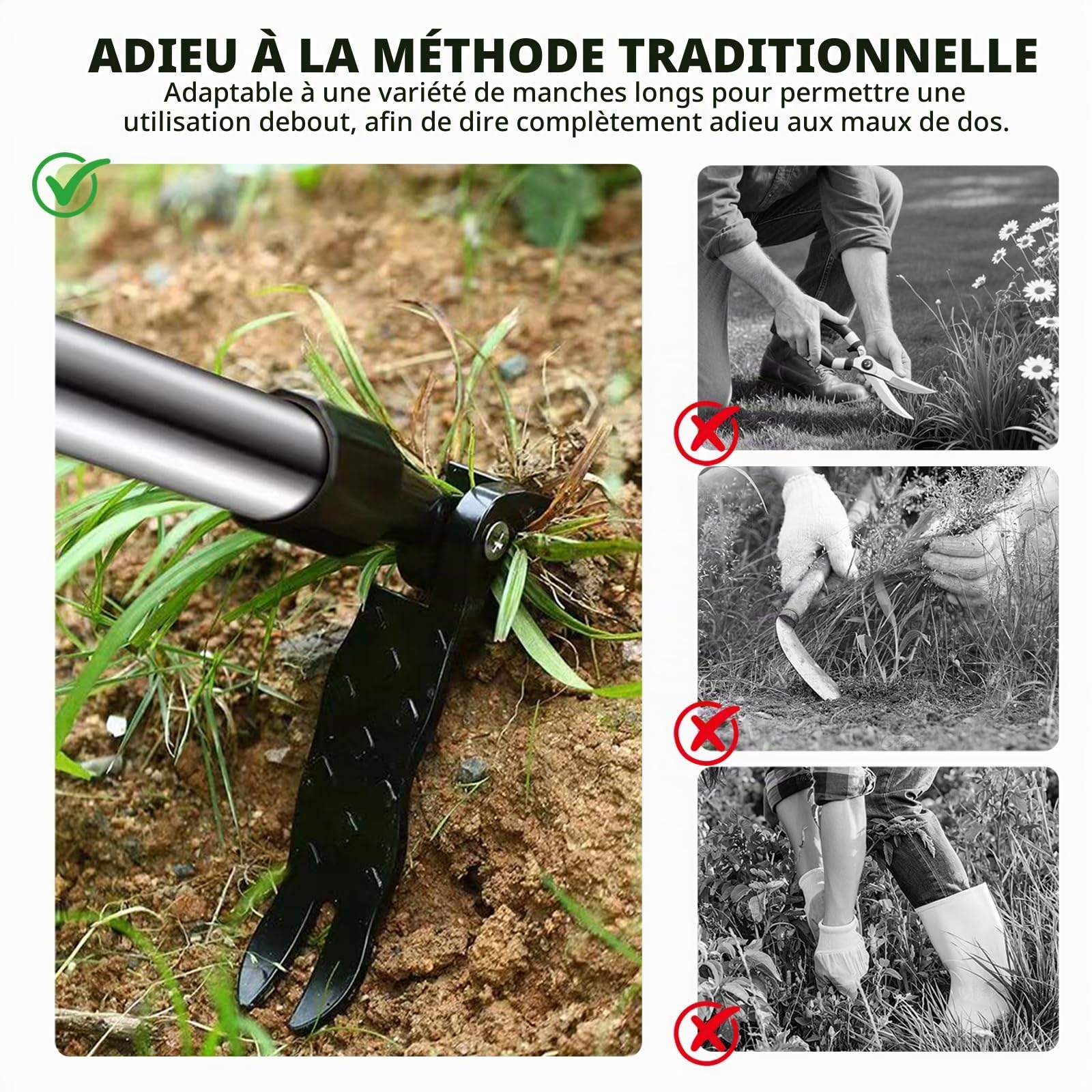 Désherbeur manuel sur pied en acier au manganèse, extracteur de racines à 4 griffes pour jardin et pelouse, arrache-mauvaises herbes ergonomique, désherbeur efficace pour pissenlits et chardons