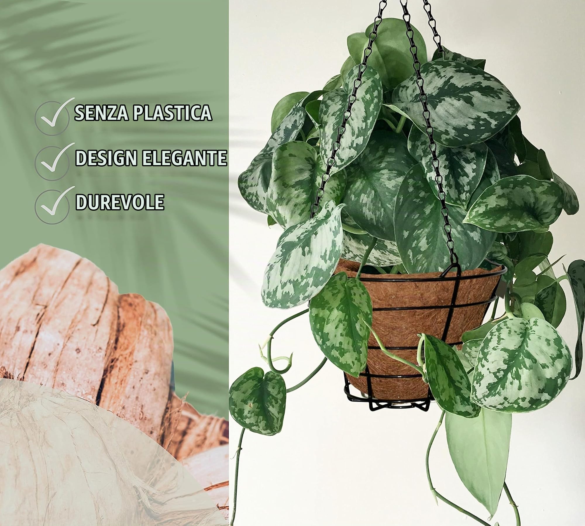 DOJA Barcelona | Vasi di Cocco da Appendere | 290 mm | Confezione 2 Pz | Fioriera sospesa con fodera in fibra di coco | Portavasi Decorazione da Giardino Verticale | Porta Vasi da Appendere Cocco
