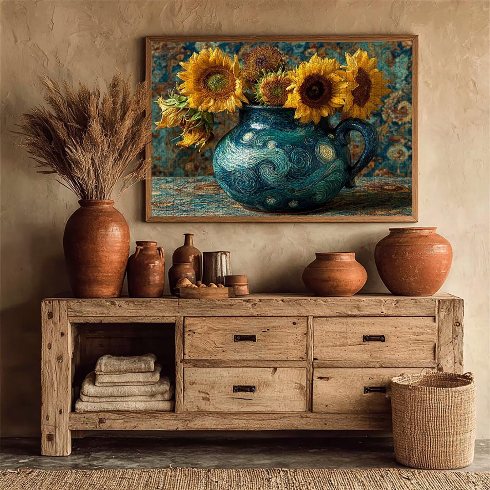 Słonecznik drewniane puzzle, gwiaździste niebo Puzzle 2000 sztuk dla dorosłych z kompaktowym pudełkiem 99 x 70 cm, łamigłówki, kreatywne gry logiczne dla mężczyzn, kobiet, nastolatków, prezenty, O