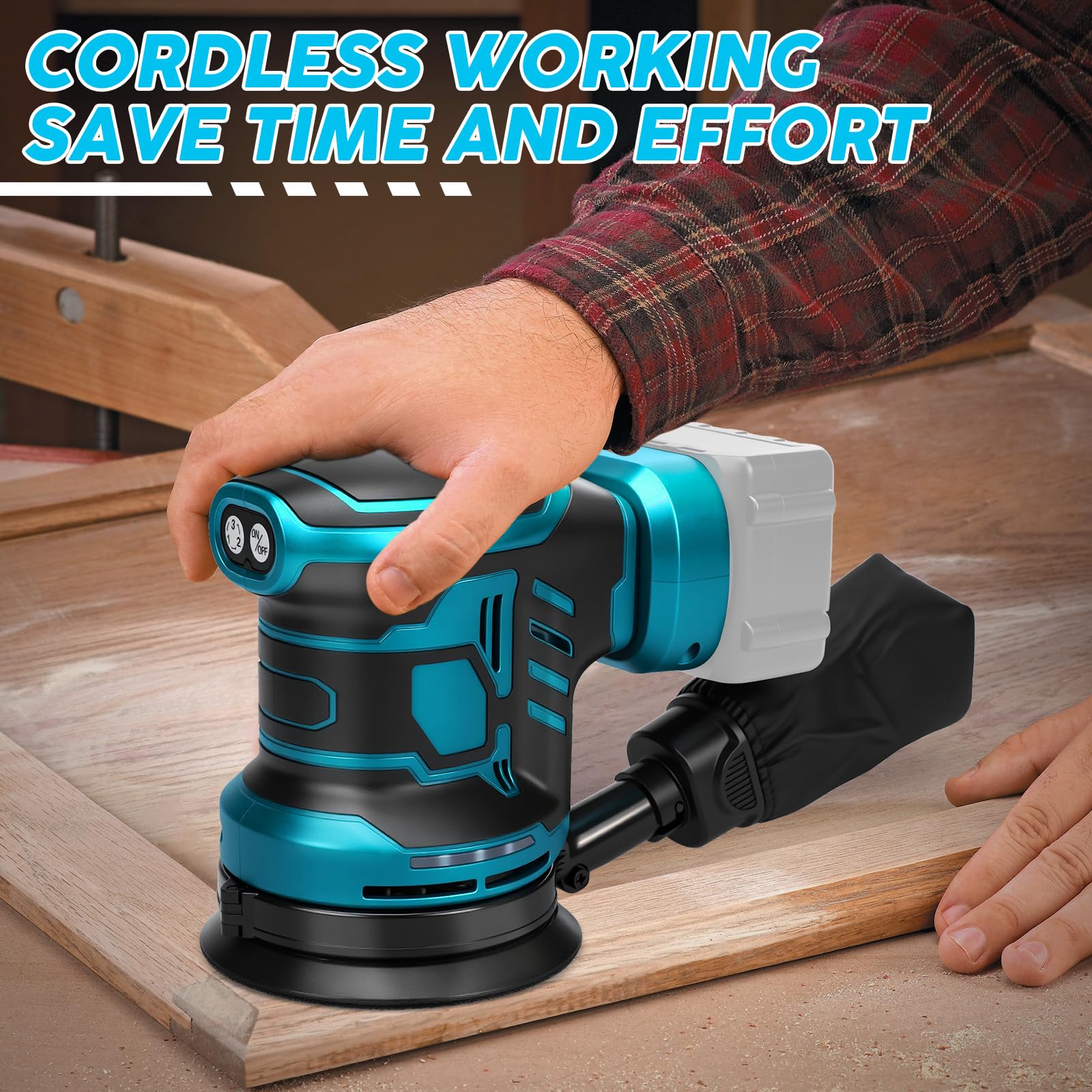 WingFly Ponceuse Excentrique pour Makita 18 V batterie, 125mm, 3 vitesses | Ponceuse orbitale 7000-11000 tr/min, Livrée avec 15 Disques Abrasifs, idéale pour le travail du bois professionnel