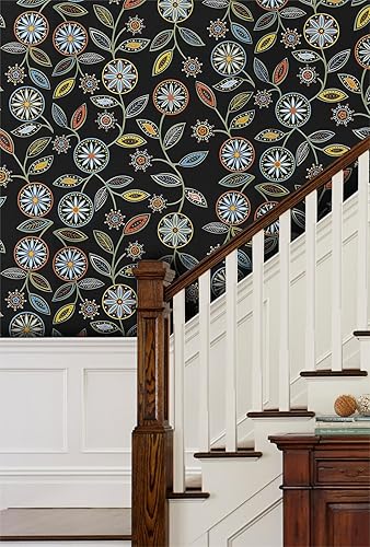 Miniatura 7 de Caltero Papel tapiz floral de 17.7 pulgadas x 49.2 pies, papel tapiz floral multicolor para despegar y pegar, papel de contacto floral, flores