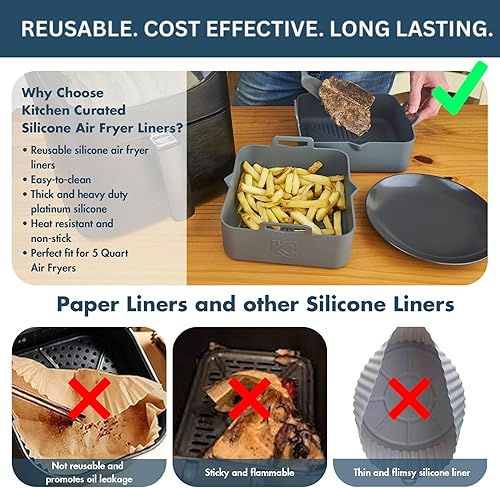 Miniatura 3 de Forros de silicona para freidora de aire de 5 cuartos (2 piezas) compatibles con Ninja AF141AF142AF181AF182 y COSORI CAF-L501, revestimientos