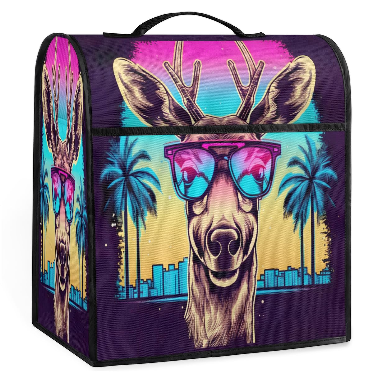 Coffee Maker Cover Neon Deer Kitchen Appliance Covers Small Appliance Covers Blender Cover Juicer Cover Dust Covers for Kitchen Appliances with Top Handle and Pockets,Washable,B9