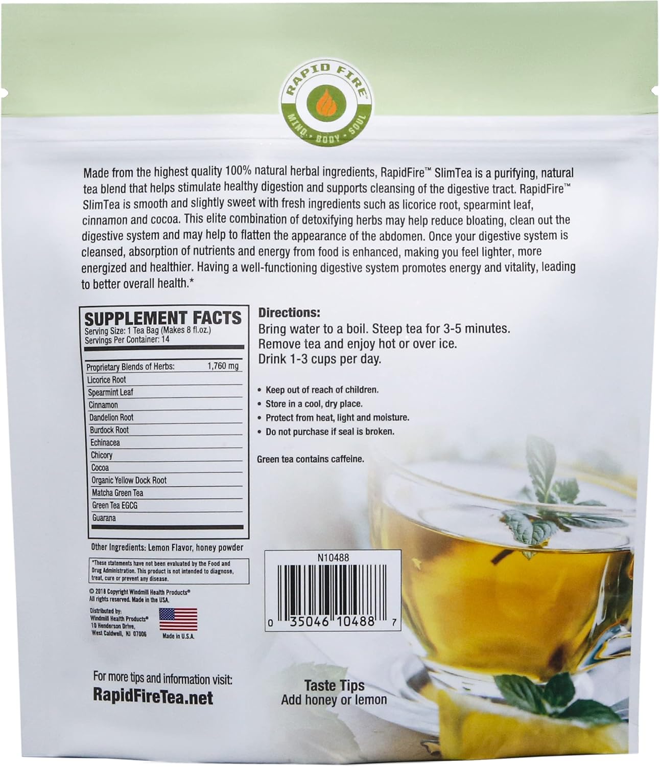 Rapid Fire Slim Tea 14-Day Herbal Teatox Blend of 14 Natural Herbs and Botanicals with Matcha Green Tea to Help Support Weight Loss, Digestion, Metabolism, Detox and Cleanse, 14 Count, 14 Servings : Health & Household