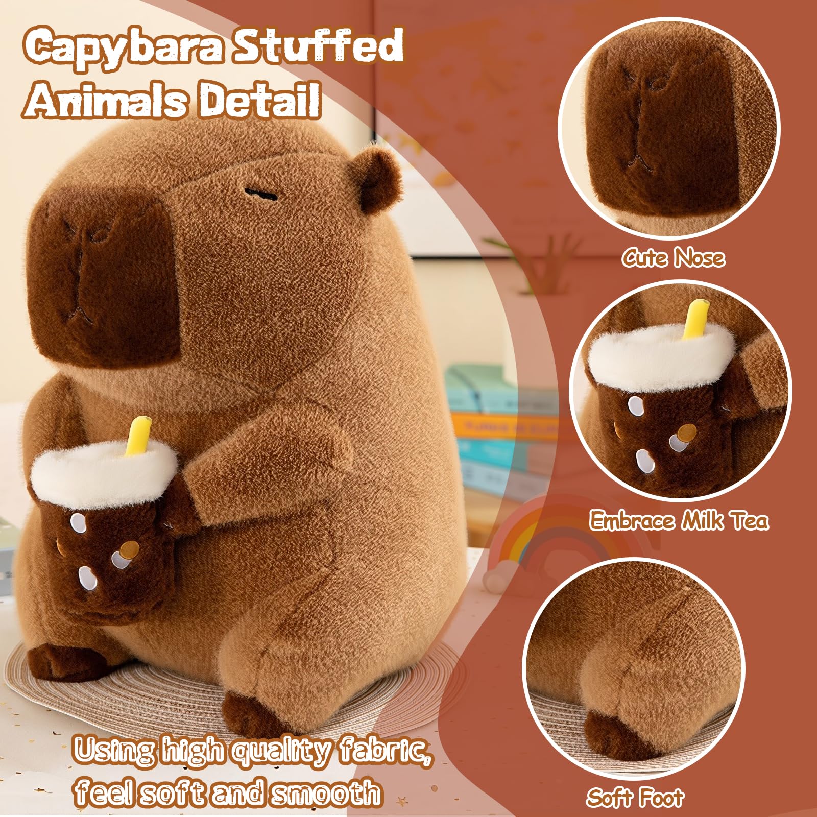 NXNYNZ 12 Inch Cute Capybara Plush Kawaii Soft Capybara Plush Doll Pillow with Bread Capybara Stuffed Aniamls Toys for Girls Children Adults Birthdays Valentines Gift (): Capybara With Milk Tea