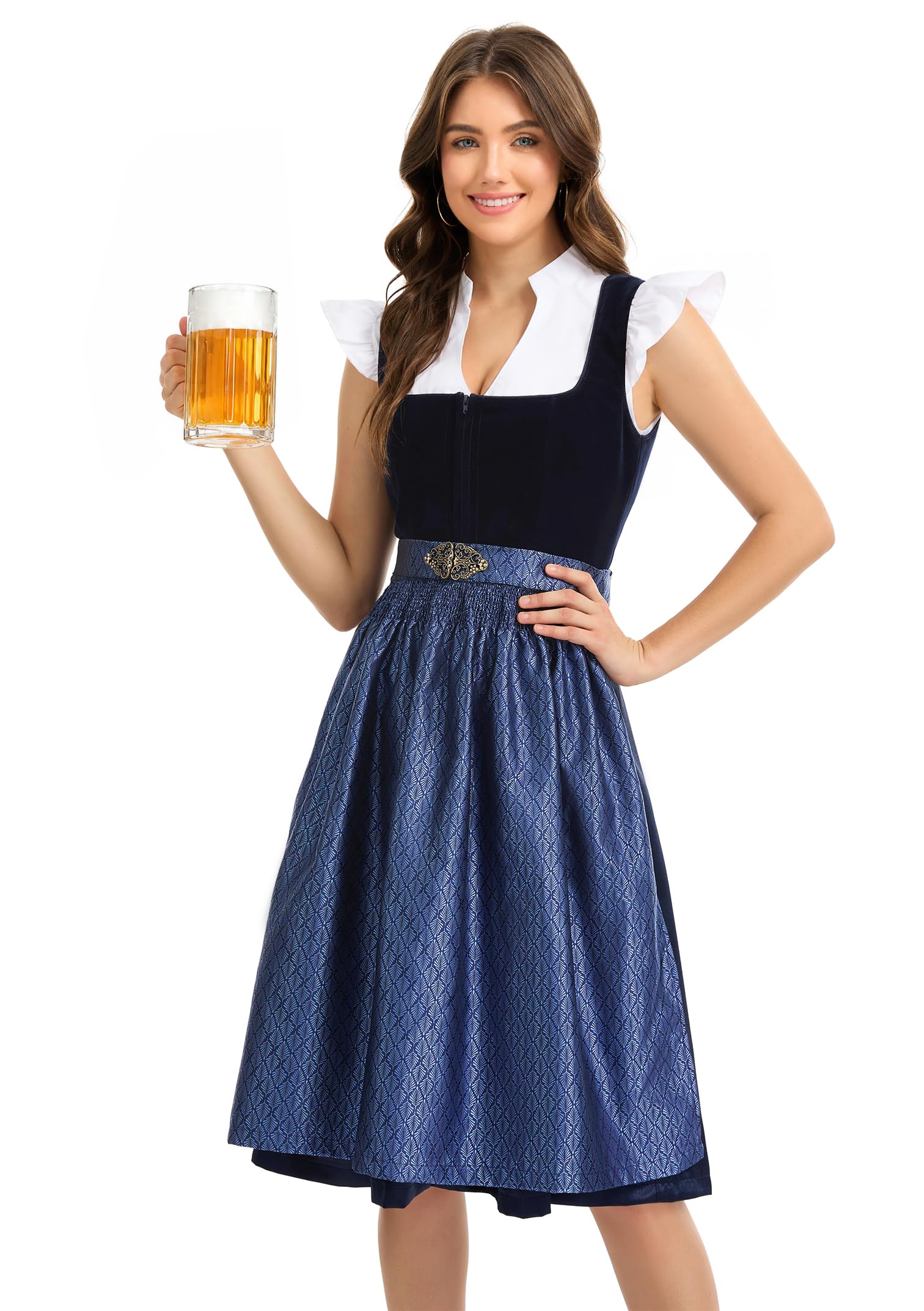 Dirndl Damen Midi Dirndlkleid Lang Samt Trachtenrock Trachtenkleid 3 Teilig | Dirndl Damen Trachten oktoberfest outfit Dresses Dirndelkleider komplettset mit 3 Teilig Dirndlkleid Schürze Dirndl Bluse