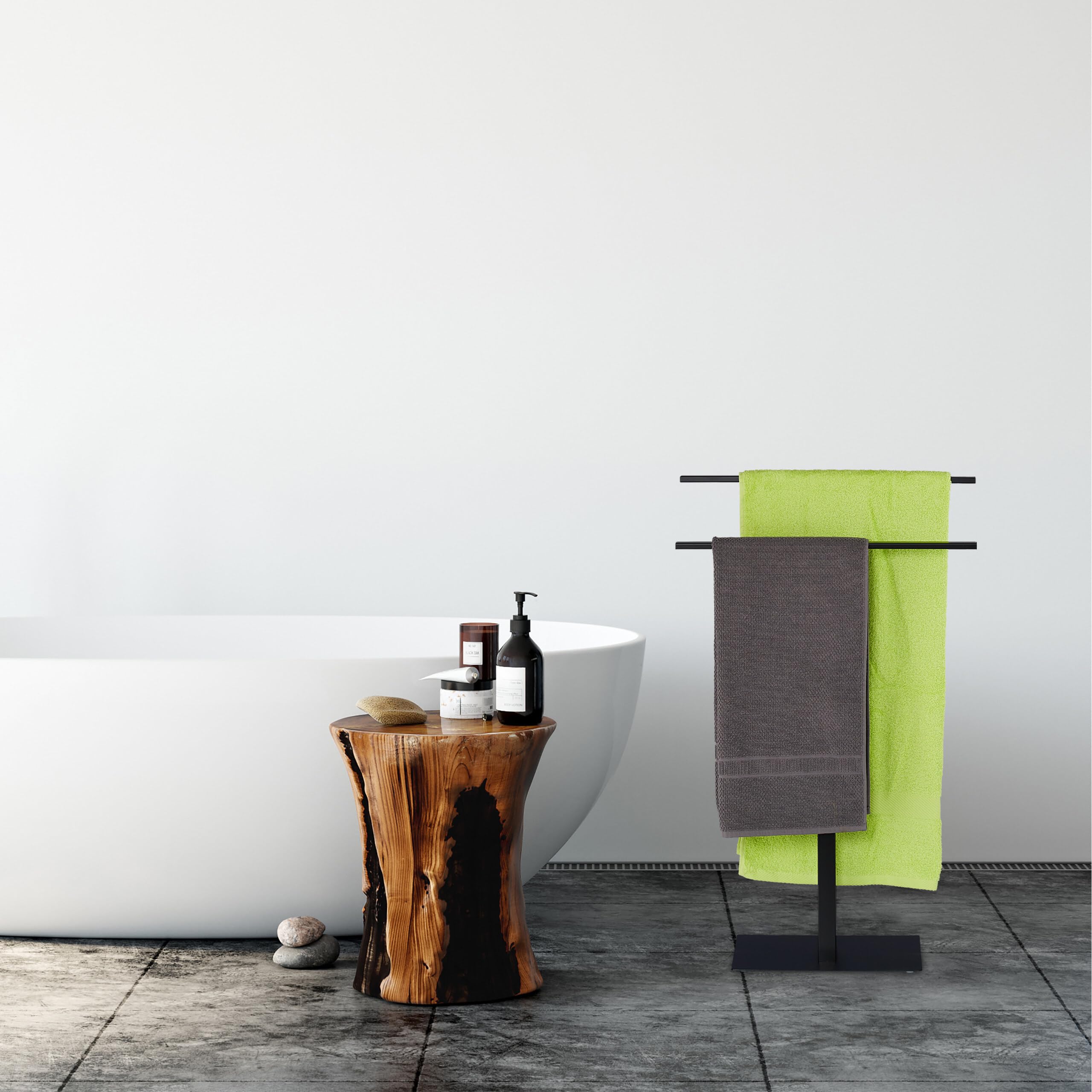 Relaxdays Portasciugamani a 2 Bracci, Autoportante, Piantana da Bagno e Cucina, in Ferro Robusto, HLP: 82x50x19 cm, Nero