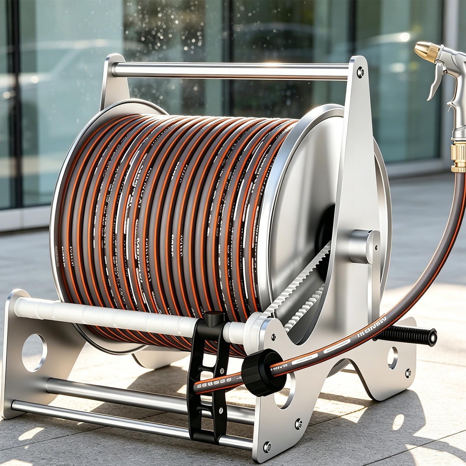 Huansebesity Rack 40M Capacity Anti Rust Stainless Steel Hose Reel -20Mhose
