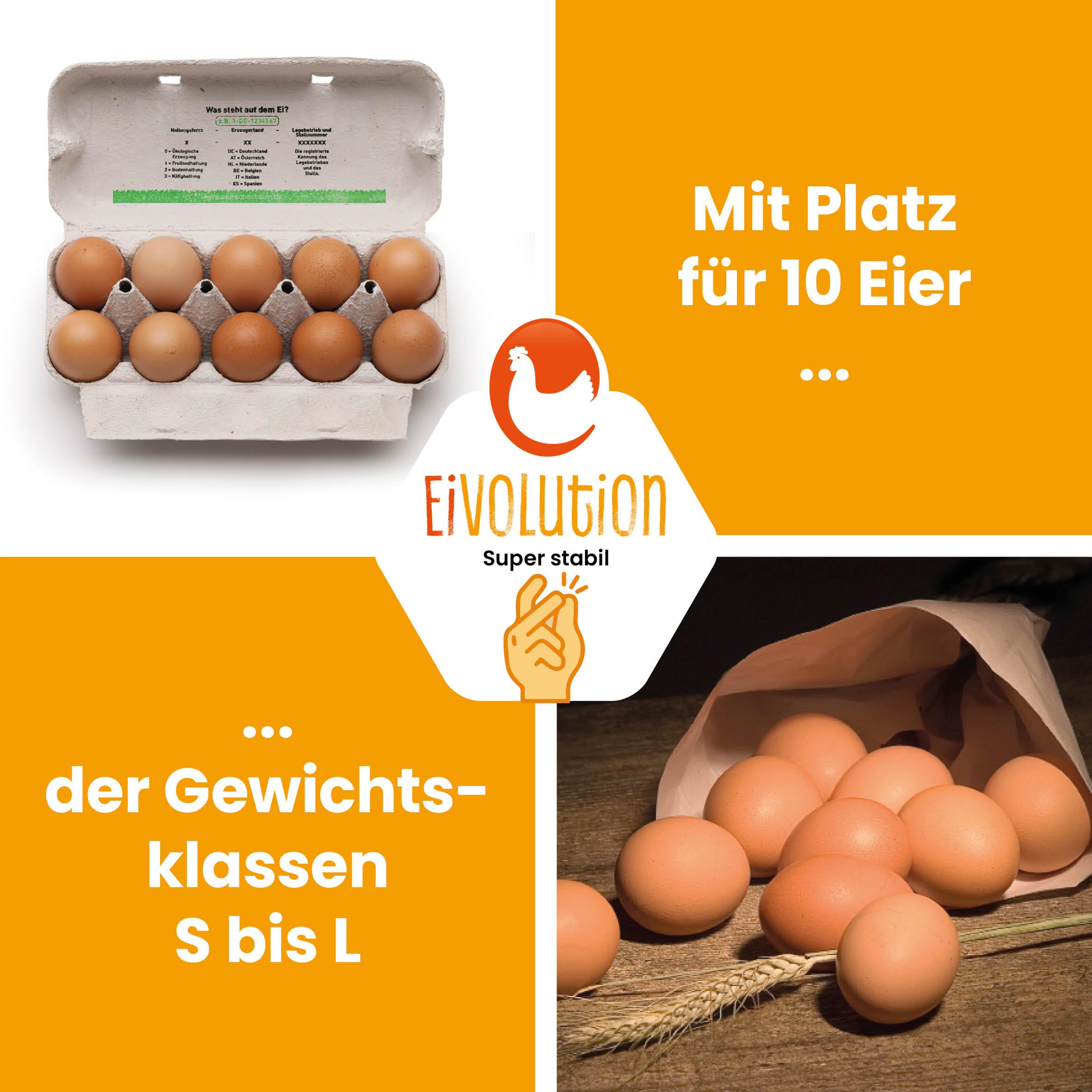 ComPac 10er Eierkarton | 130 Stück | Eierschachtel mit Aufdruck Frische Freiland-Eier für Hühnereier in den Größen S, M & L | Grau