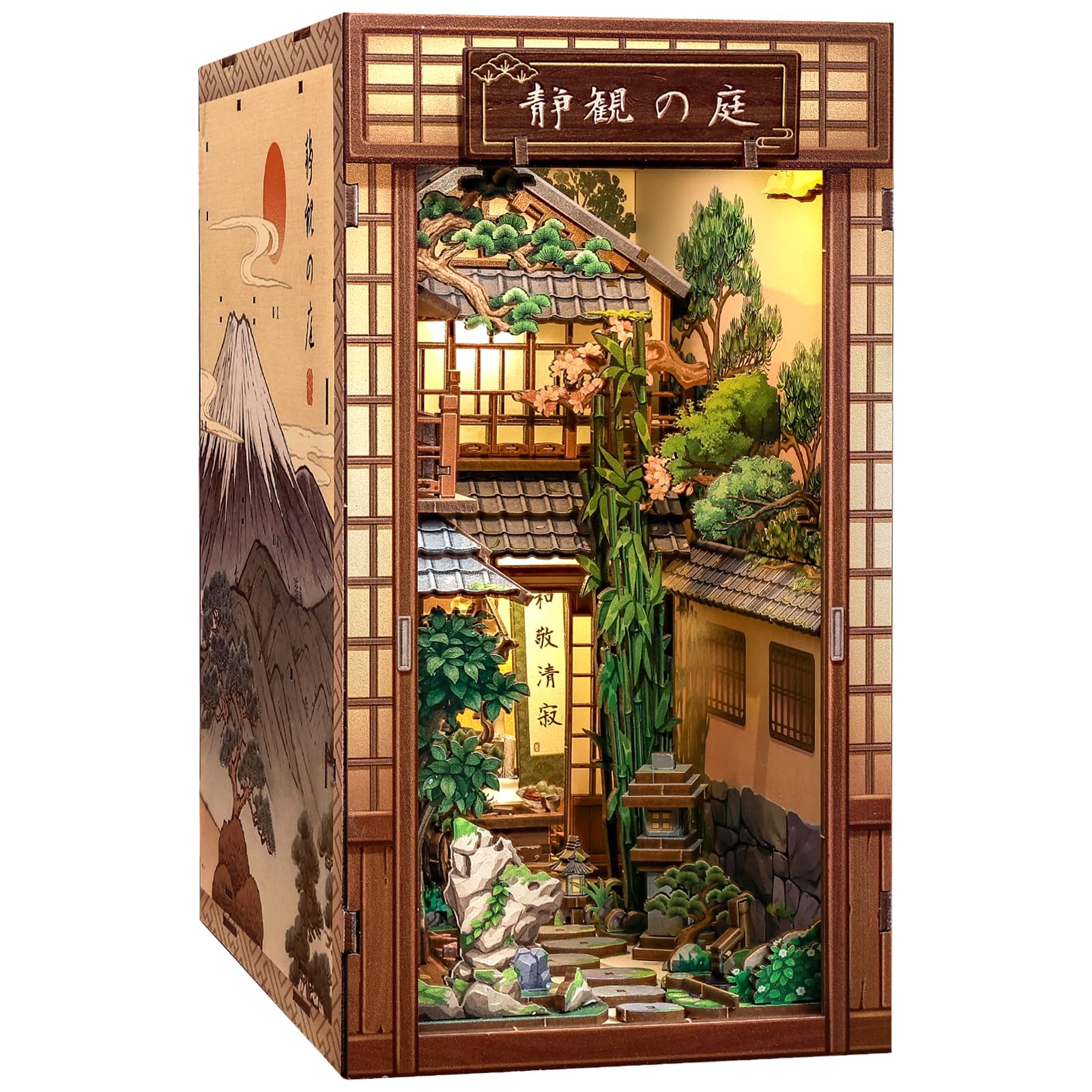 CUTEBEE Book Nook Kit - Kit de Casa de Muñecas para Adultos, Casa Miniatura Japonesa con Luz LED, Decoración para Estantería, (Serene Courtyard)